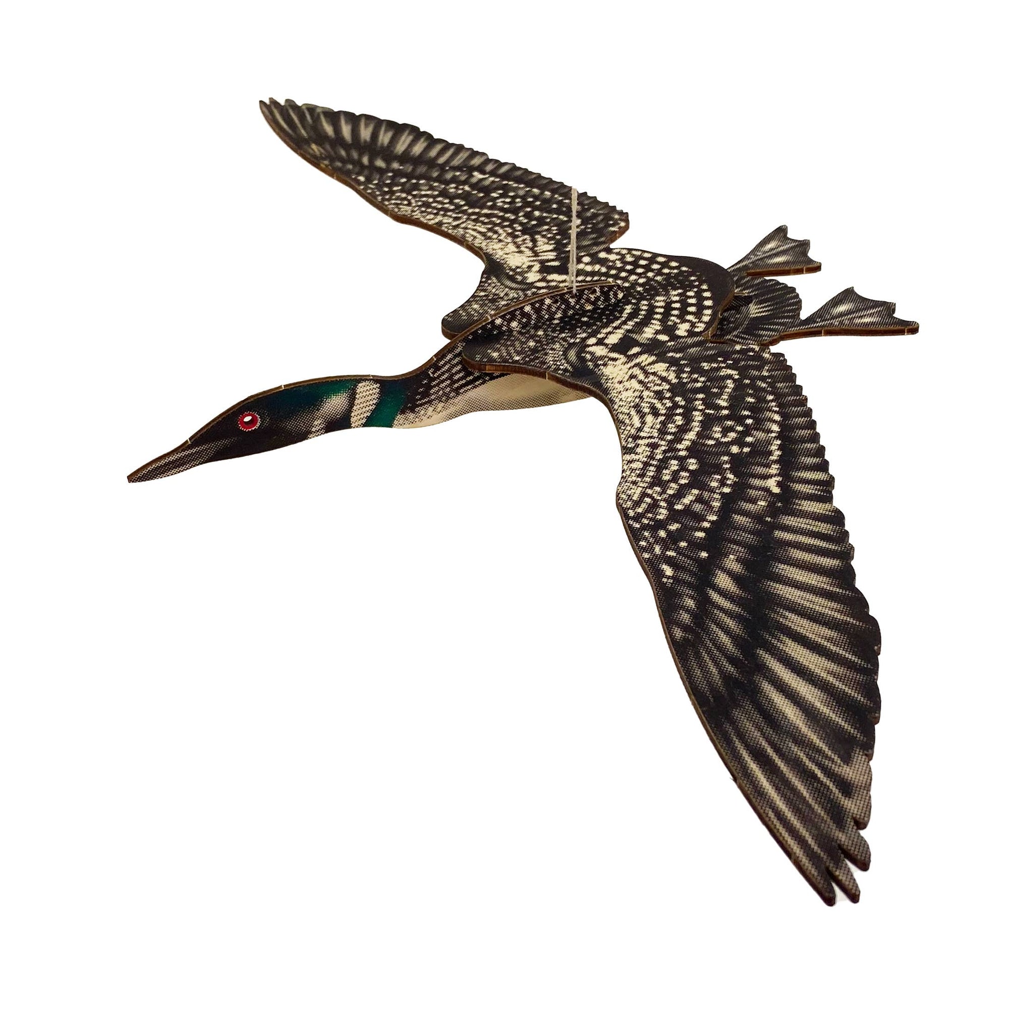 Duck mobile in flight on a white background