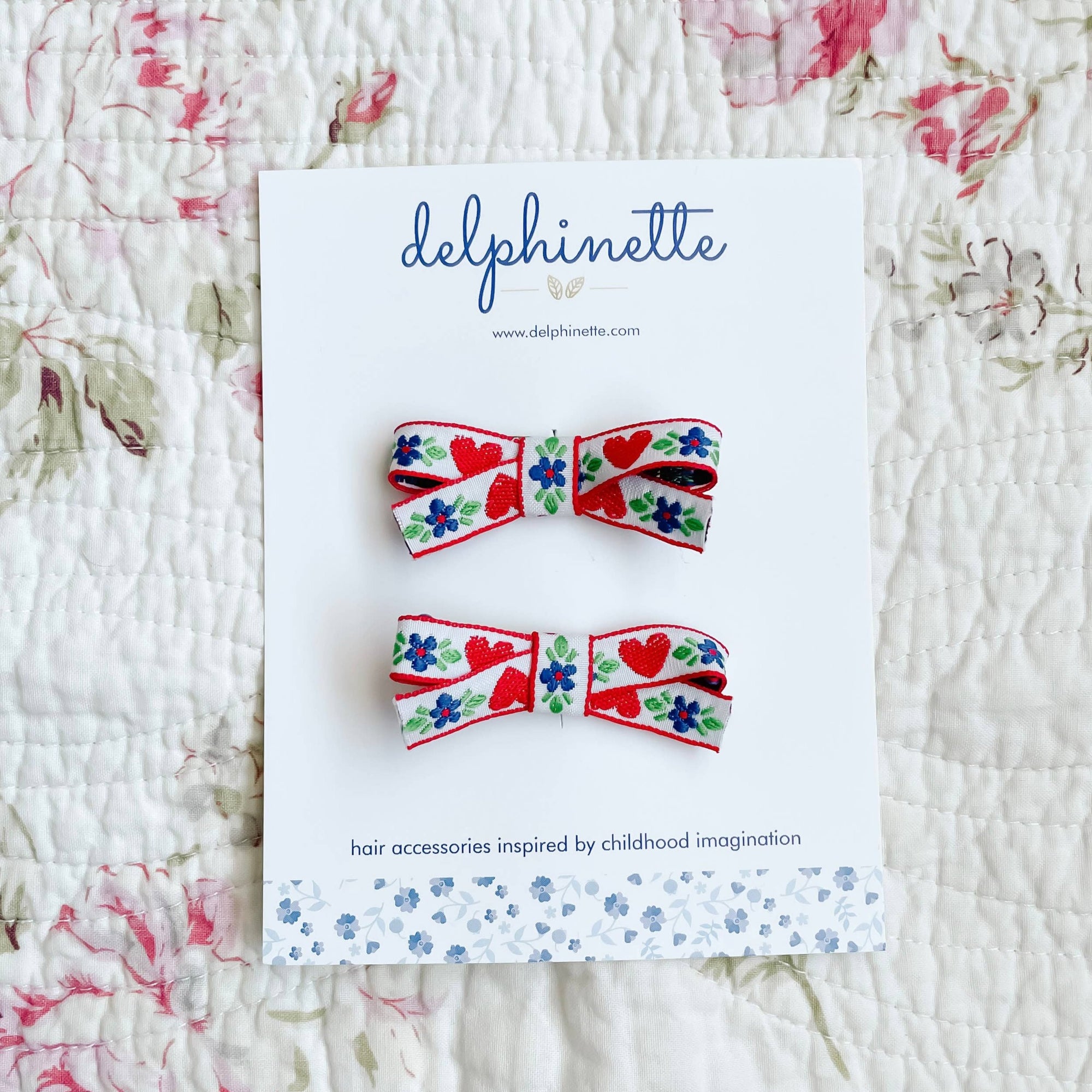 Kids' Little Red Heart and Blue Flower Bow Hair Clips