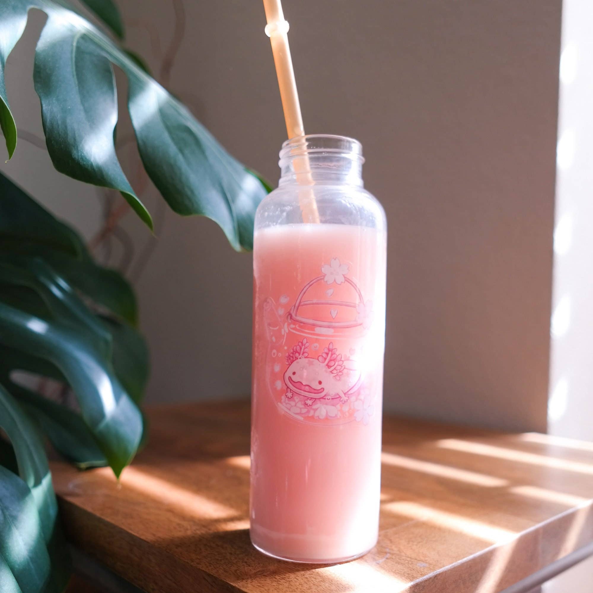 Vinyl Sticker (Transparent) Cherry Blossom Axolotl Tea