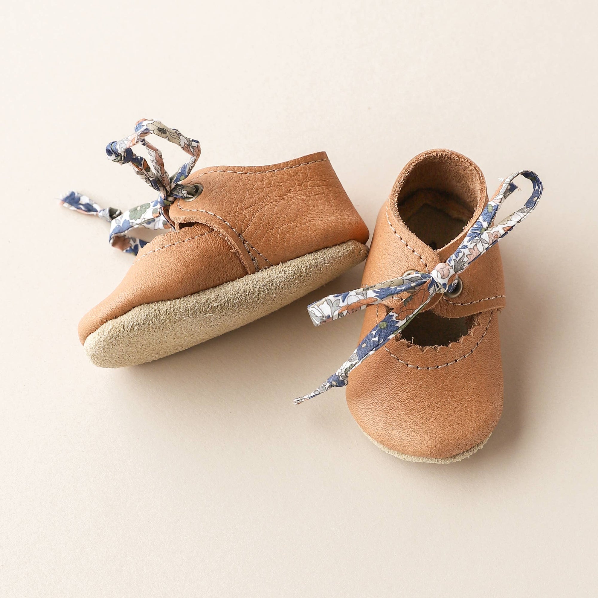Tie Baby Mary Janes in Caramel