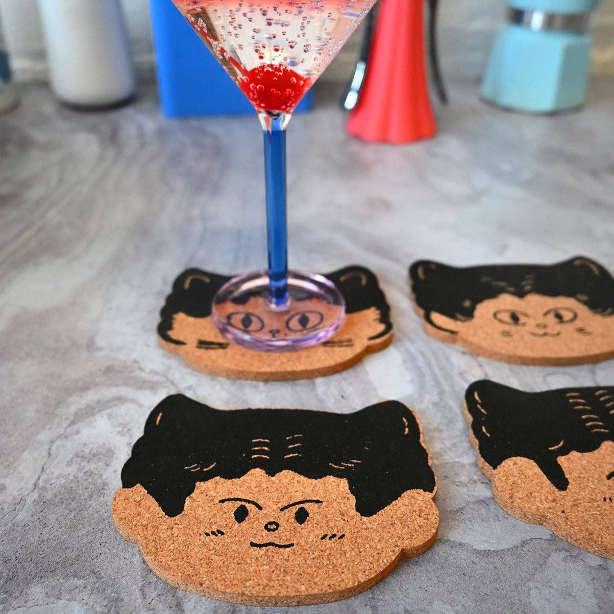 "Cat Person" Set of four cork coasters