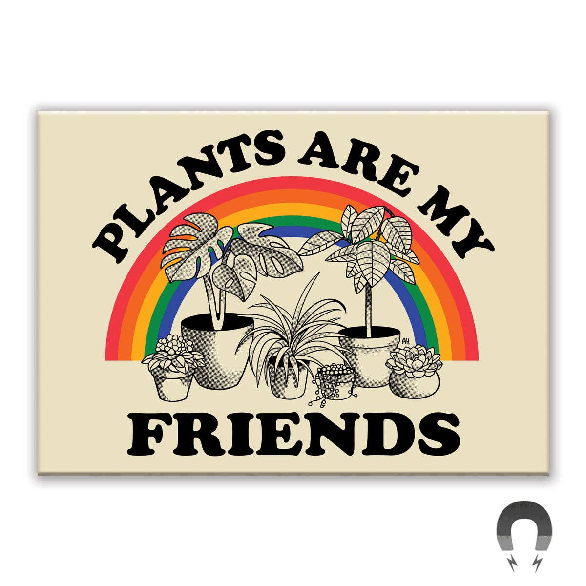 Poster with plants and rainbow design on a beige background