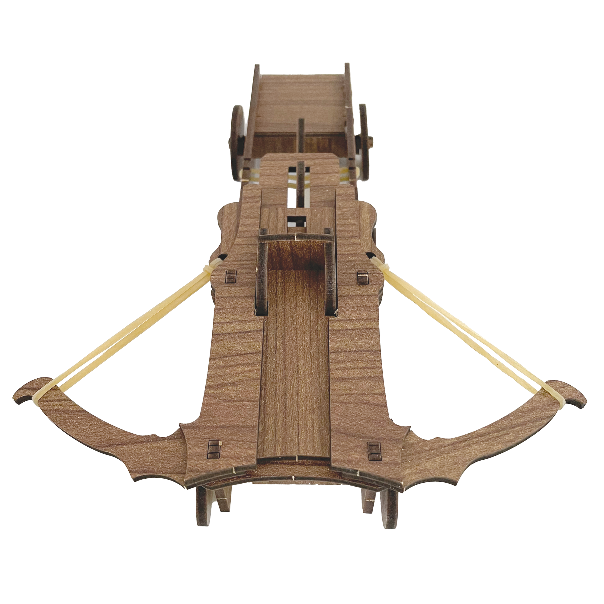 Wooden model of a crossbow on a white background