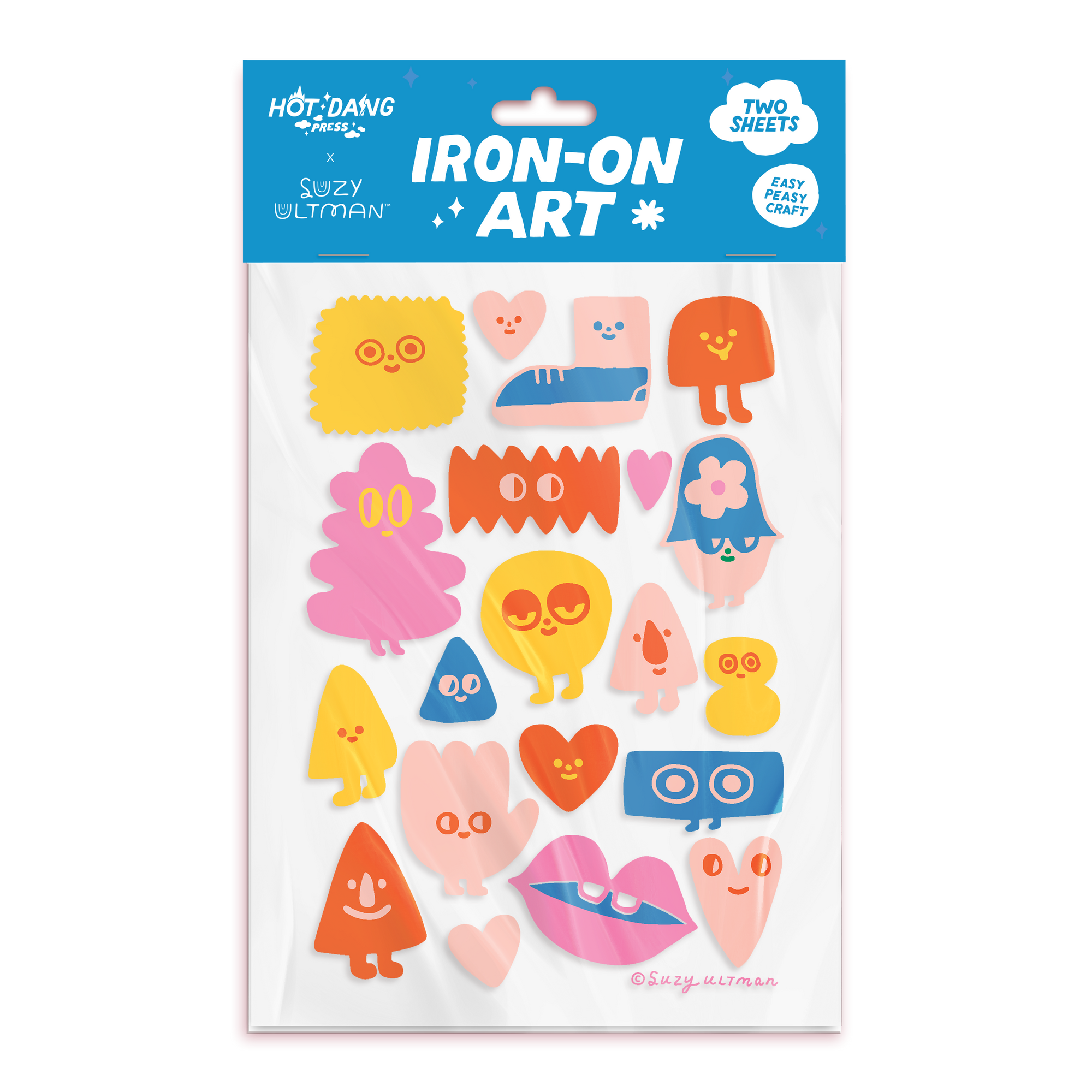 Pack of iron-on art stickers with colorful designs on a white background