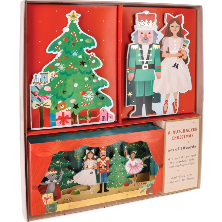 Boxed set of 'A Nutcracker Christmas' cards with Nutcracker and Clara figures and a Christmas tree.