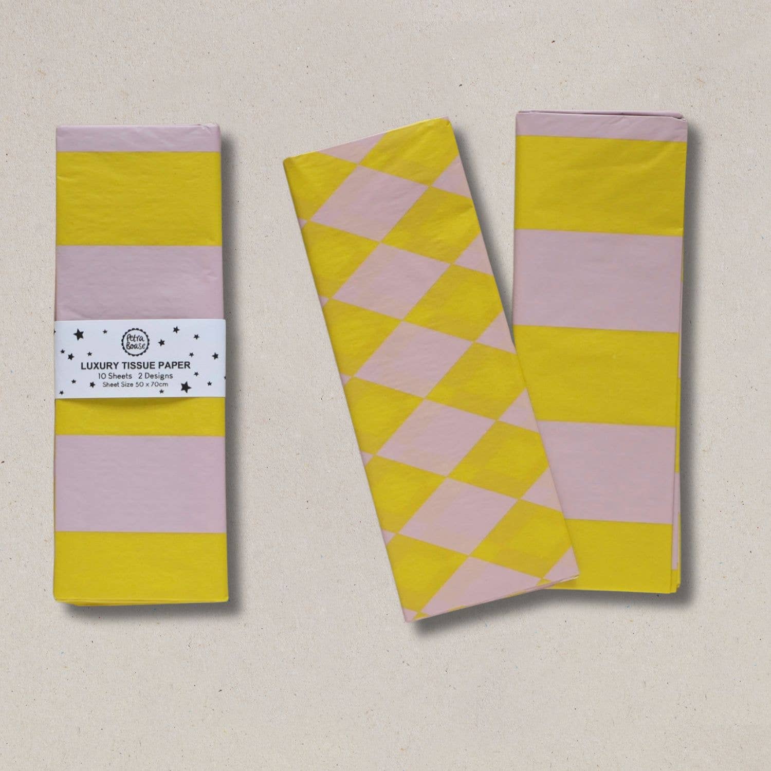 Luxury Tissue Paper Diamond/Stripe- Acid Yellow/Dusty Lilac