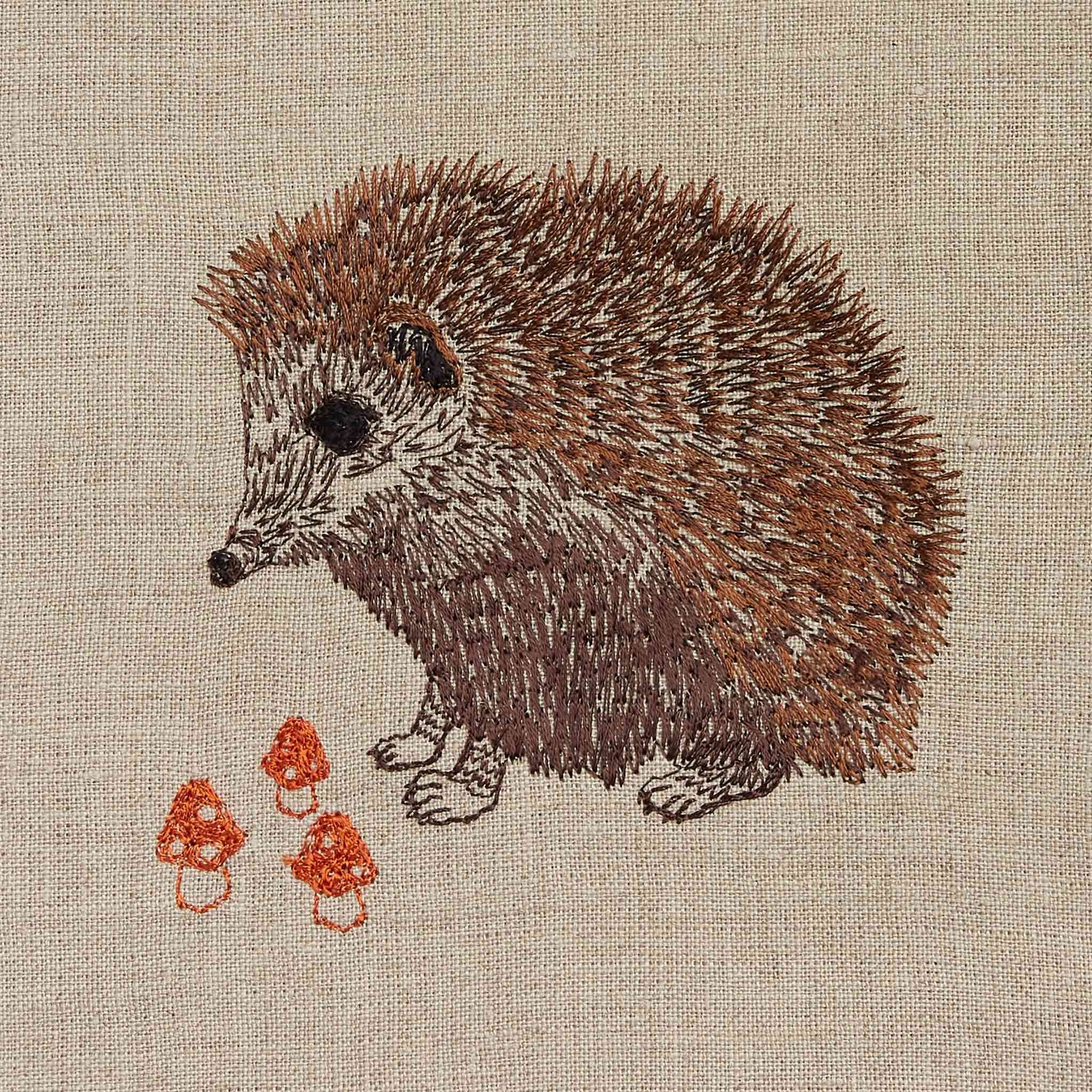 Hedgehog with Mushrooms Tea Towel