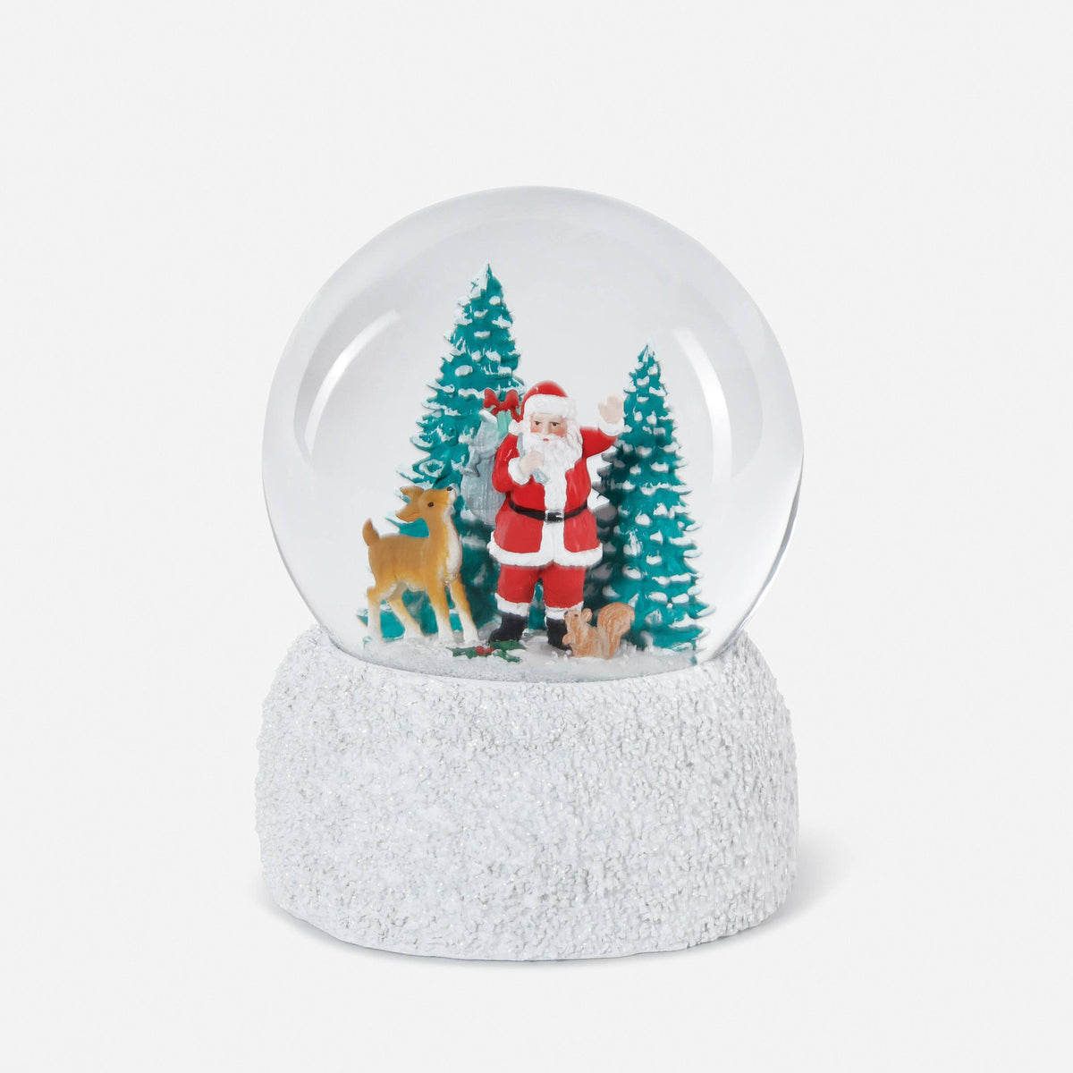 Snow globe with Santa Claus and reindeer design on a white background