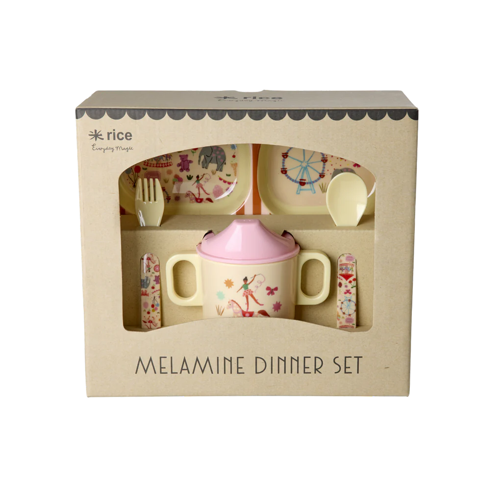 Melamine Baby Dinner Set in Gift Box - Fun Fair Print - 4 pcs