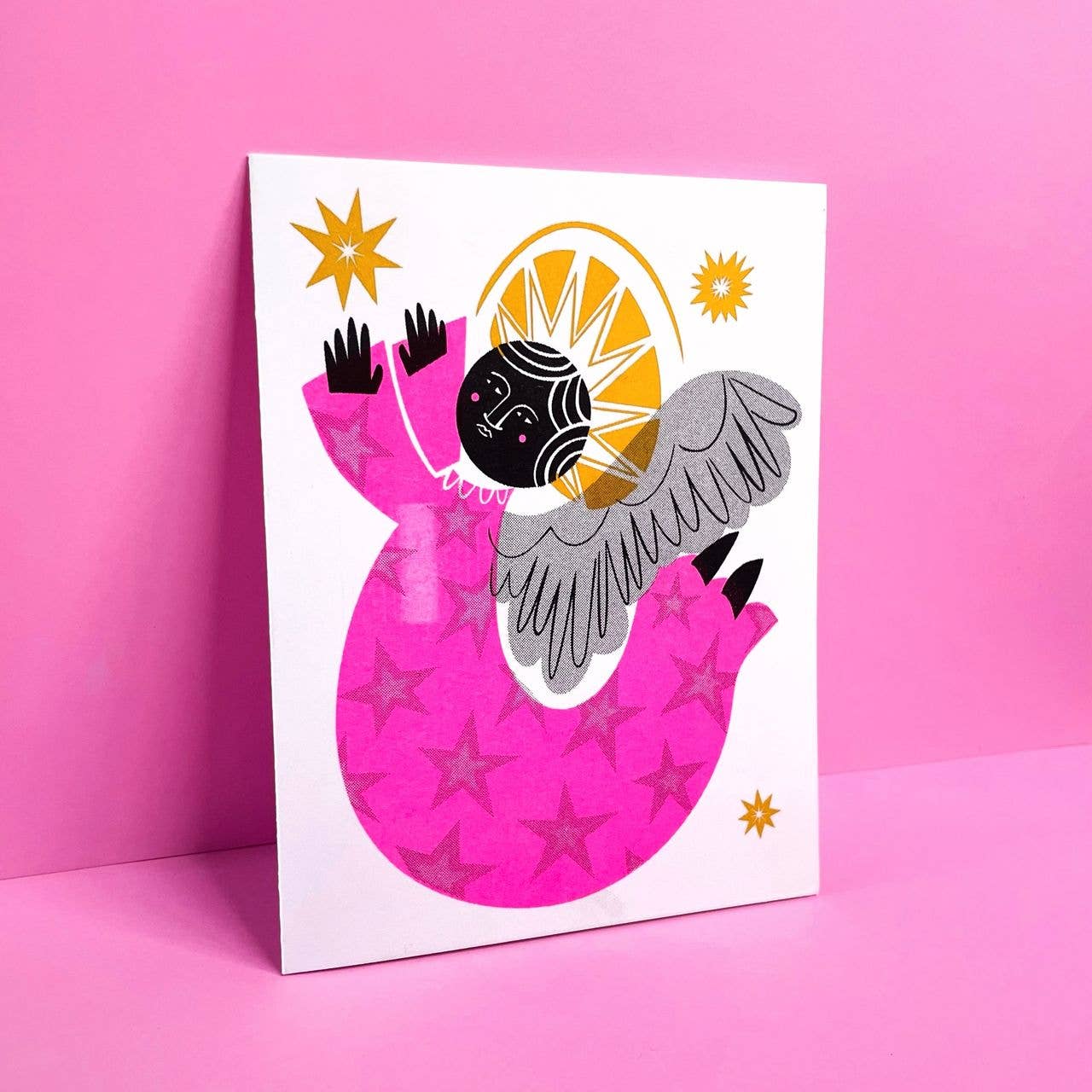 Neon Angel - Christmas Risograph Holiday Card 