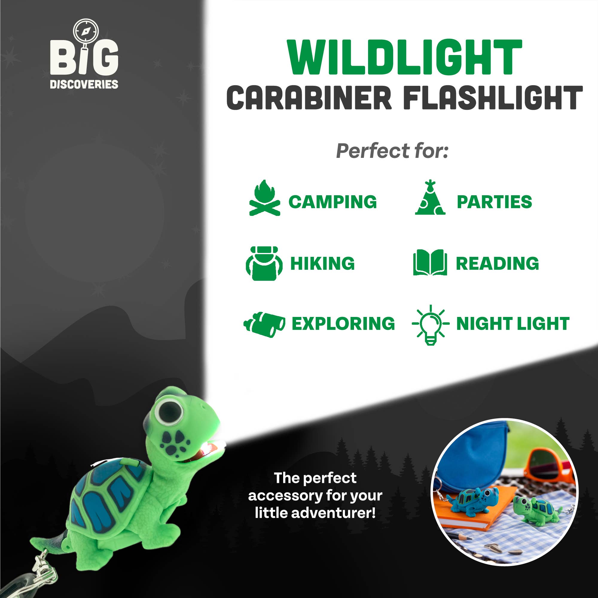 WildLight Animal Carabiner Flashlight - green turtle