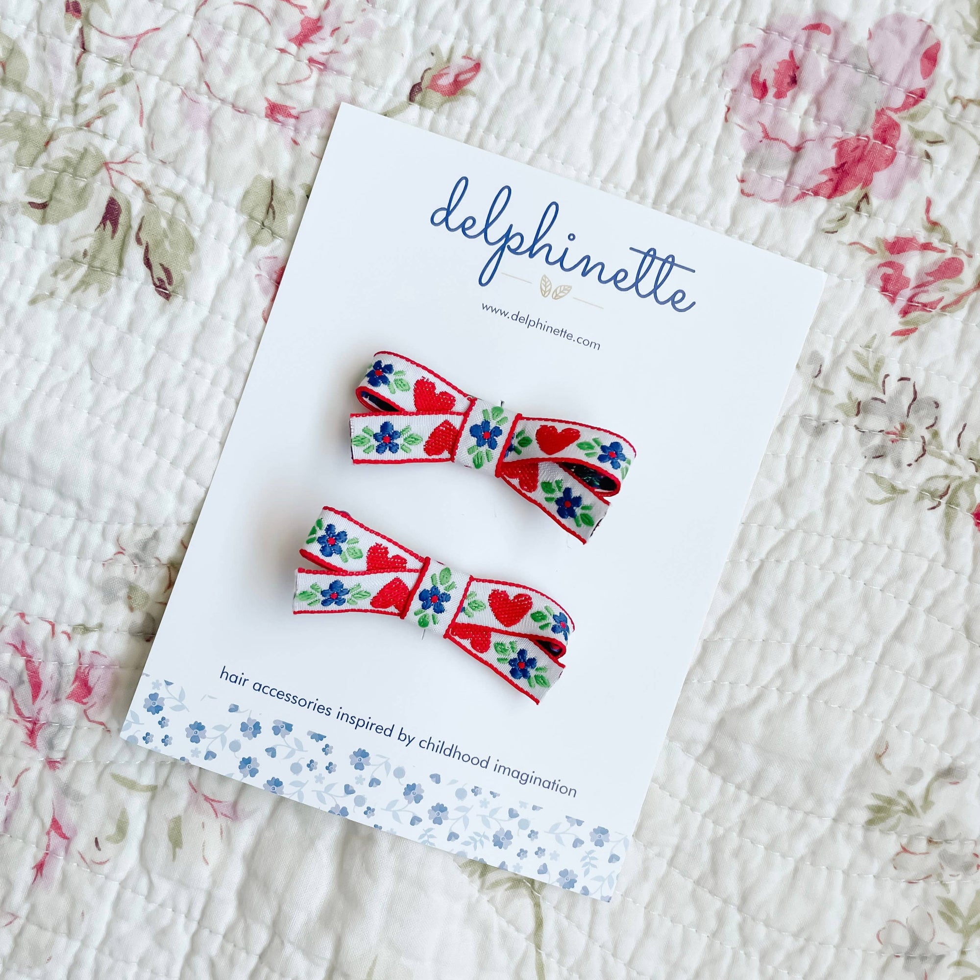 Kids' Little Red Heart and Blue Flower Bow Hair Clips