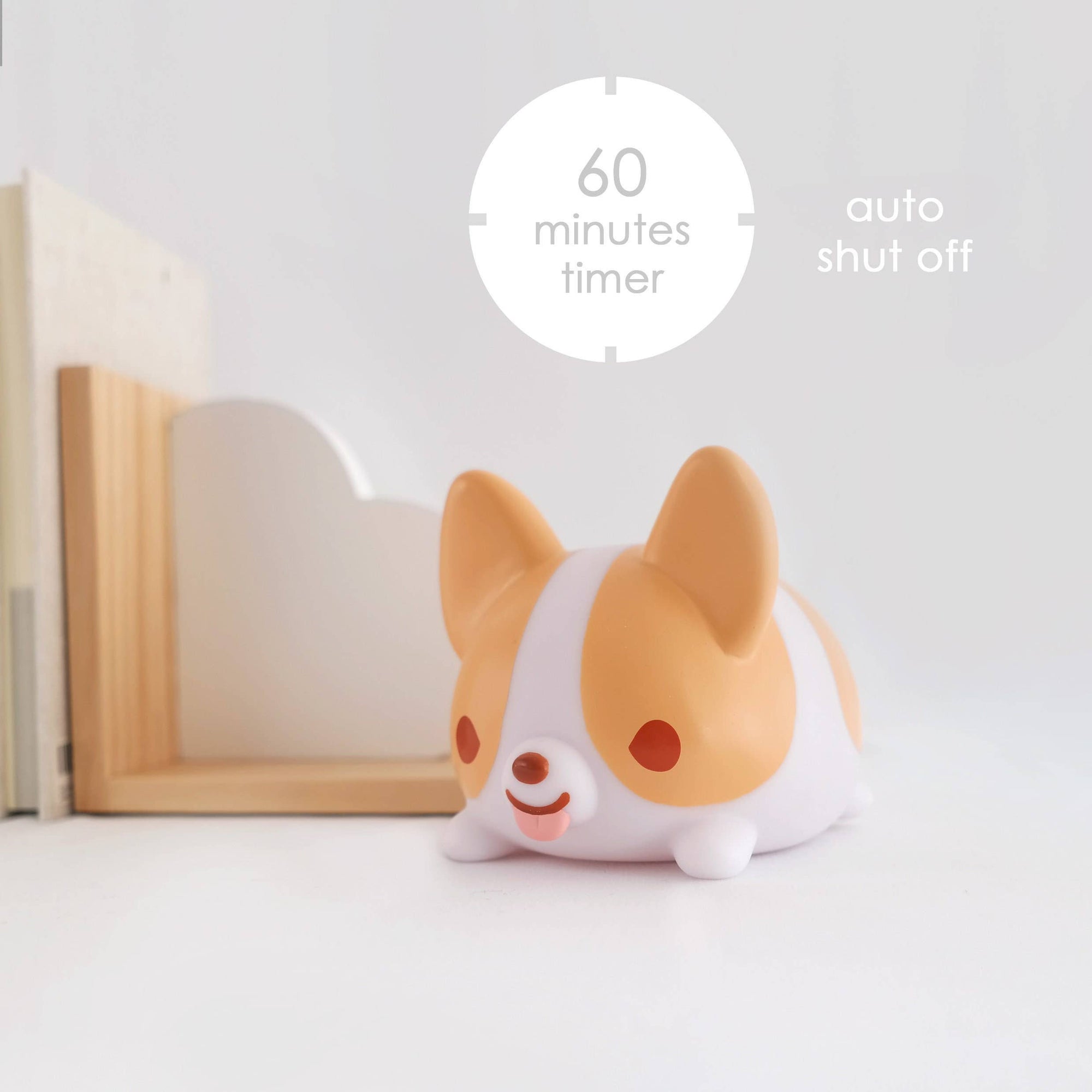 Corgi-shaped night light with a 60-minute timer on a white background