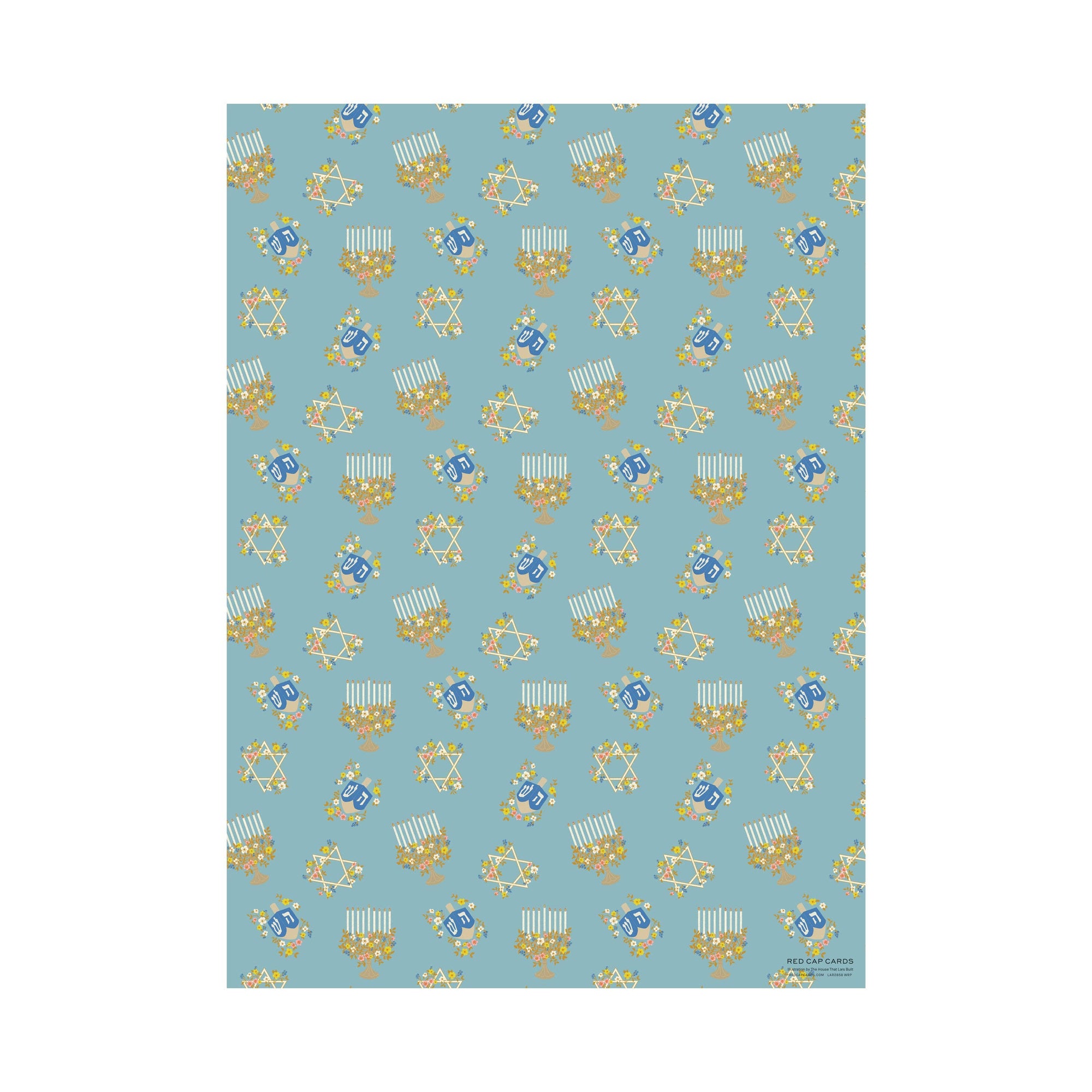 Patterned paper with Hanukkah-themed design on a blue background