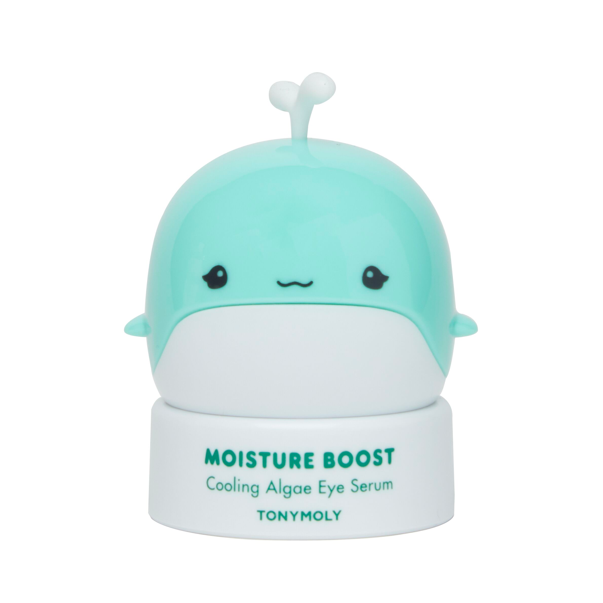 Moisture boost cooling algae eye serum with a whale design on a white background