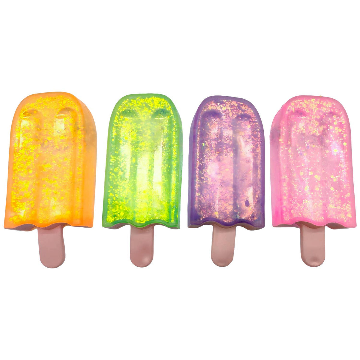 Four colorful popsicles on a white background