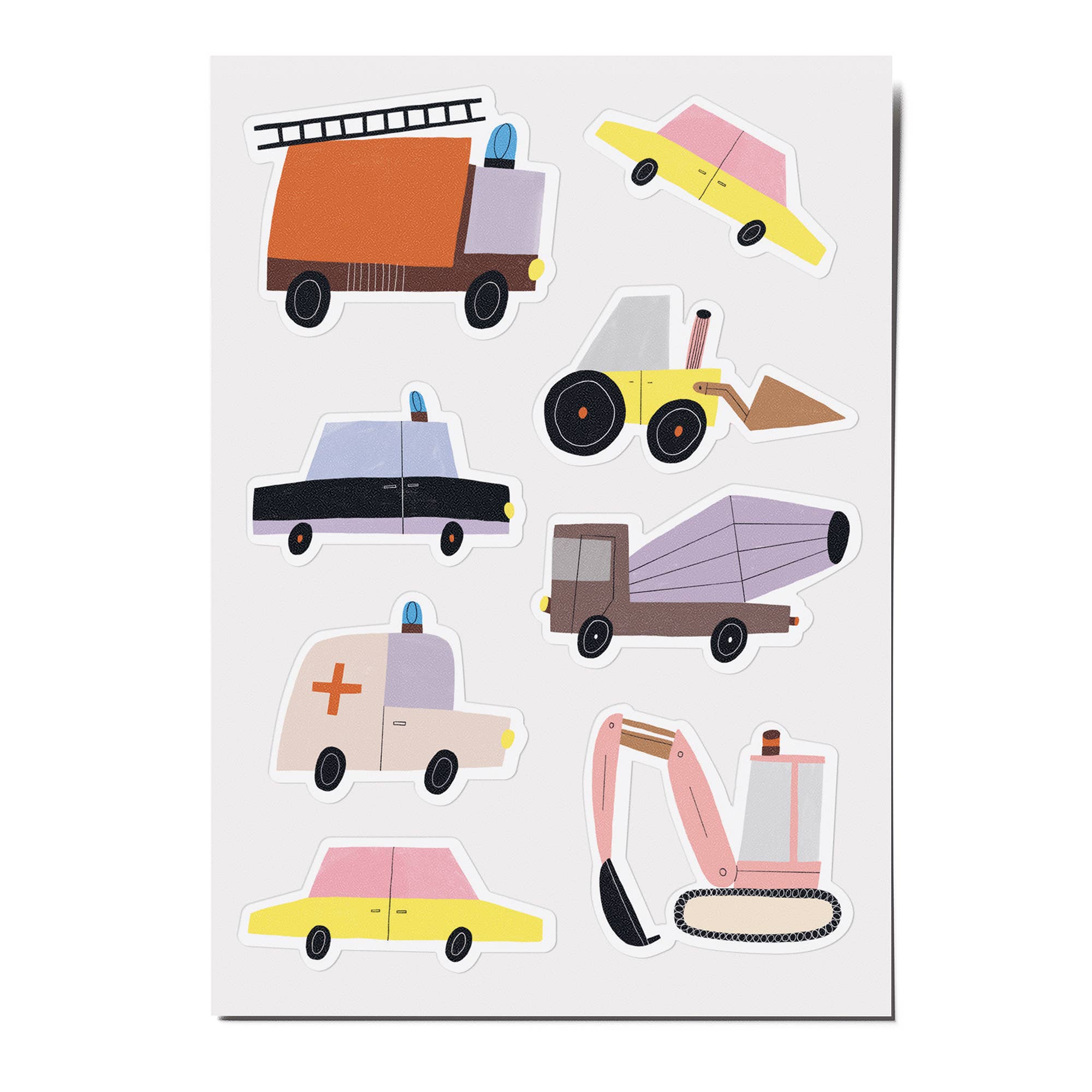 Set of colorful toy vehicle illustrations on a white background