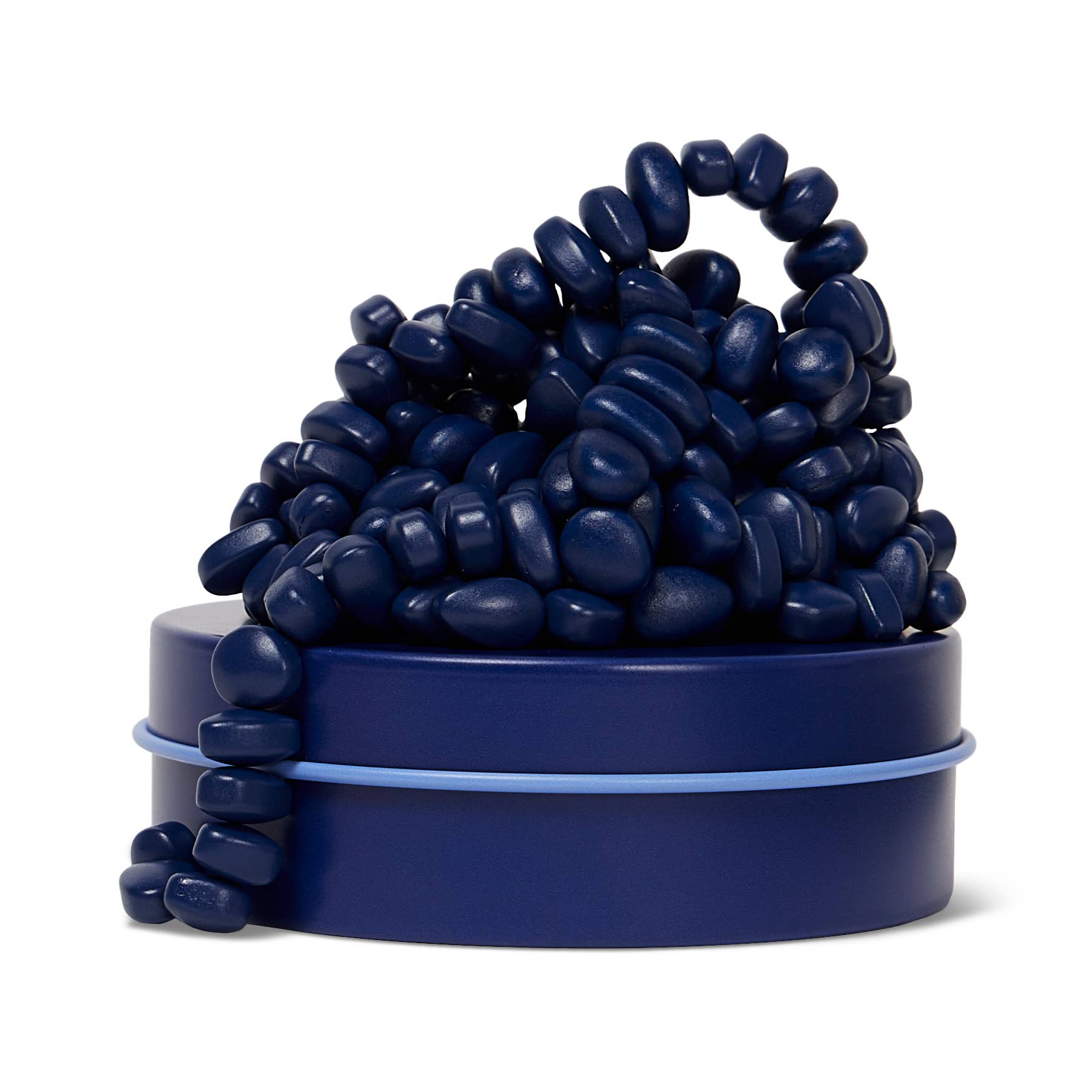 Blue magnets  on a tin on a white background