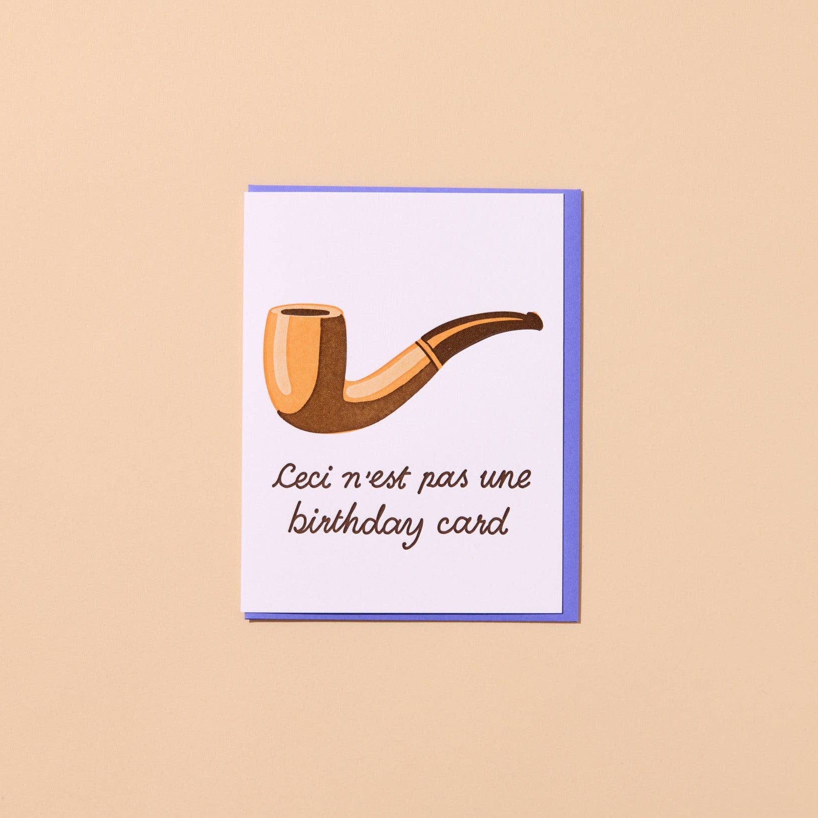 Card with a smoking pipe illustration and text on a beige background