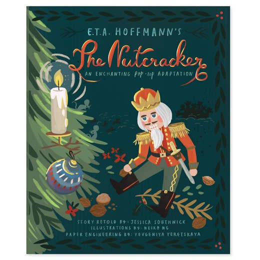 Book cover of 'The Nutcracker' by E.T.A. Hoffmann with a nutcracker illustration on a green background.