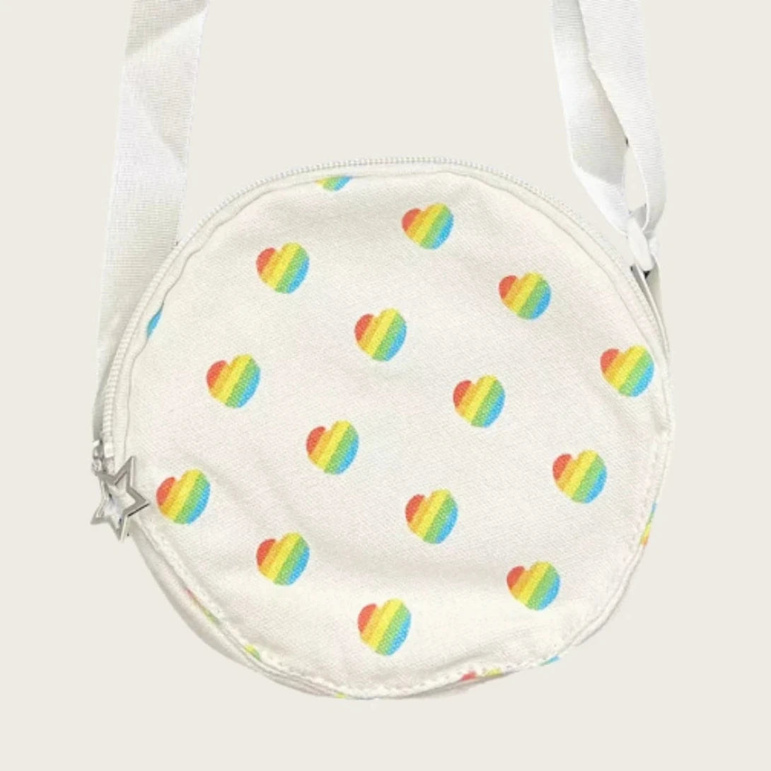 Multicolor retro little heart printed cotton handbag