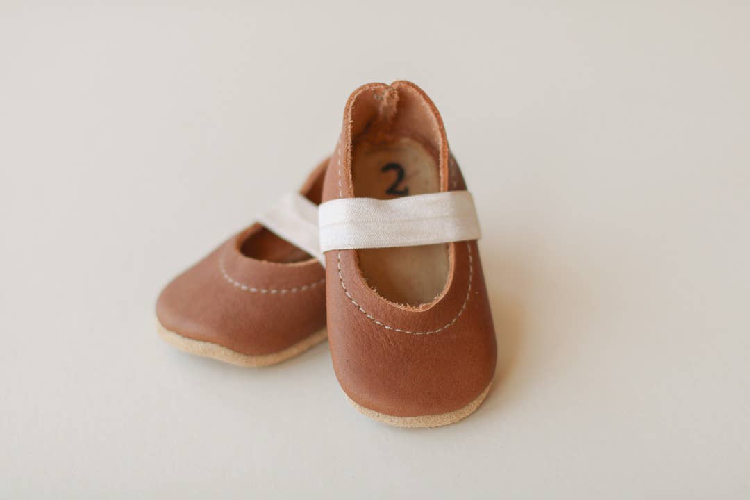 Baby Leather Mary Janes in Walnut