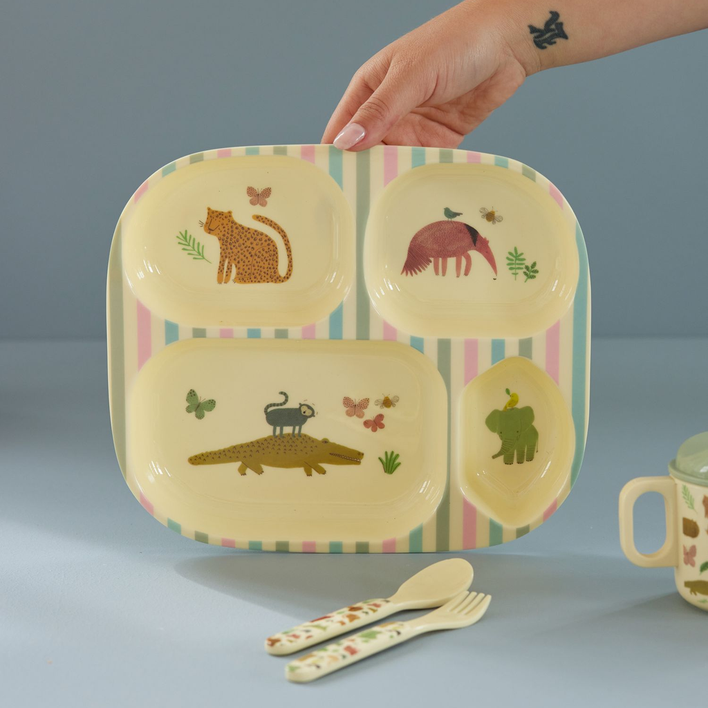 Melamine Kids 4 Room Plate - Sweet Jungle Print