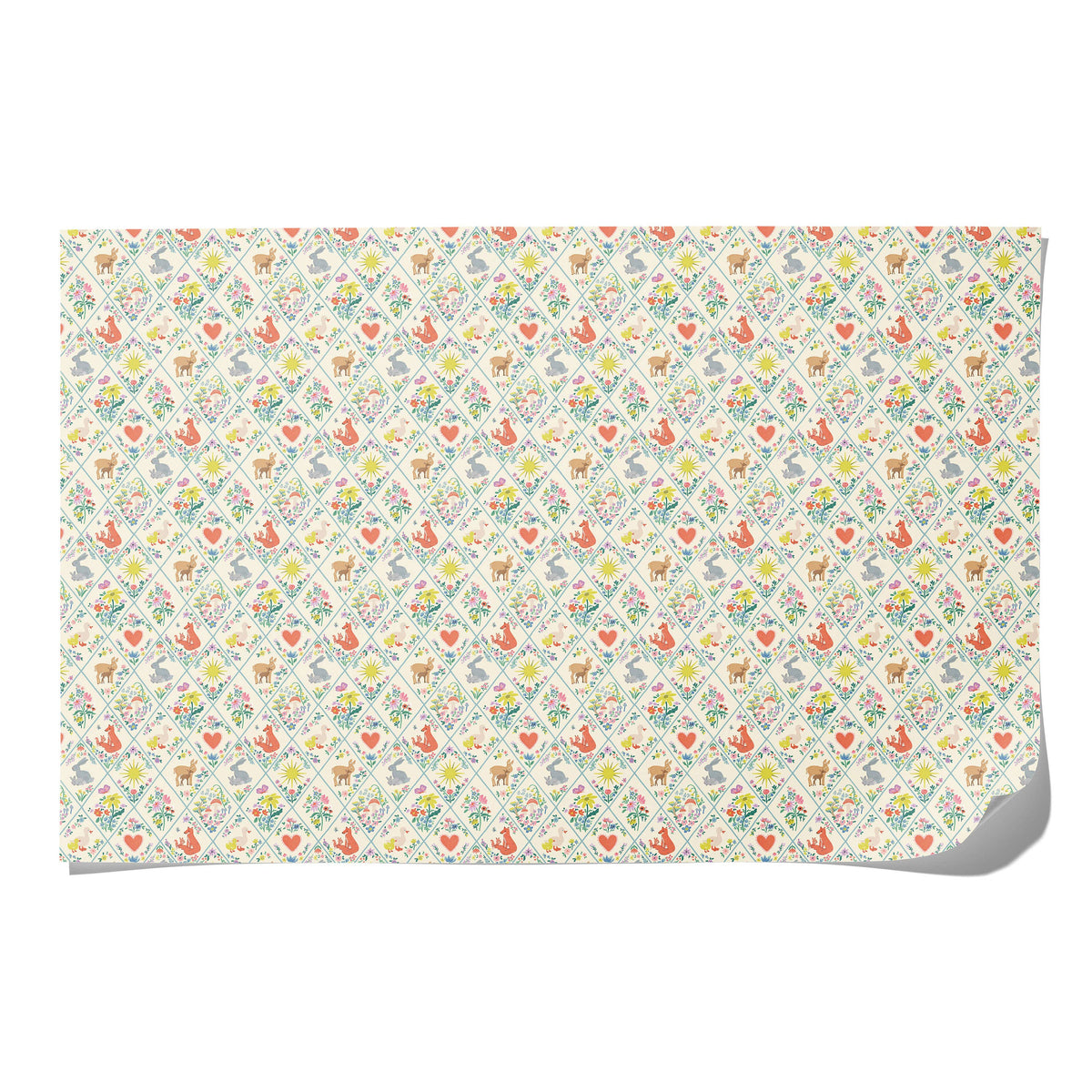 Patterned fabric with small illustrations on a white background