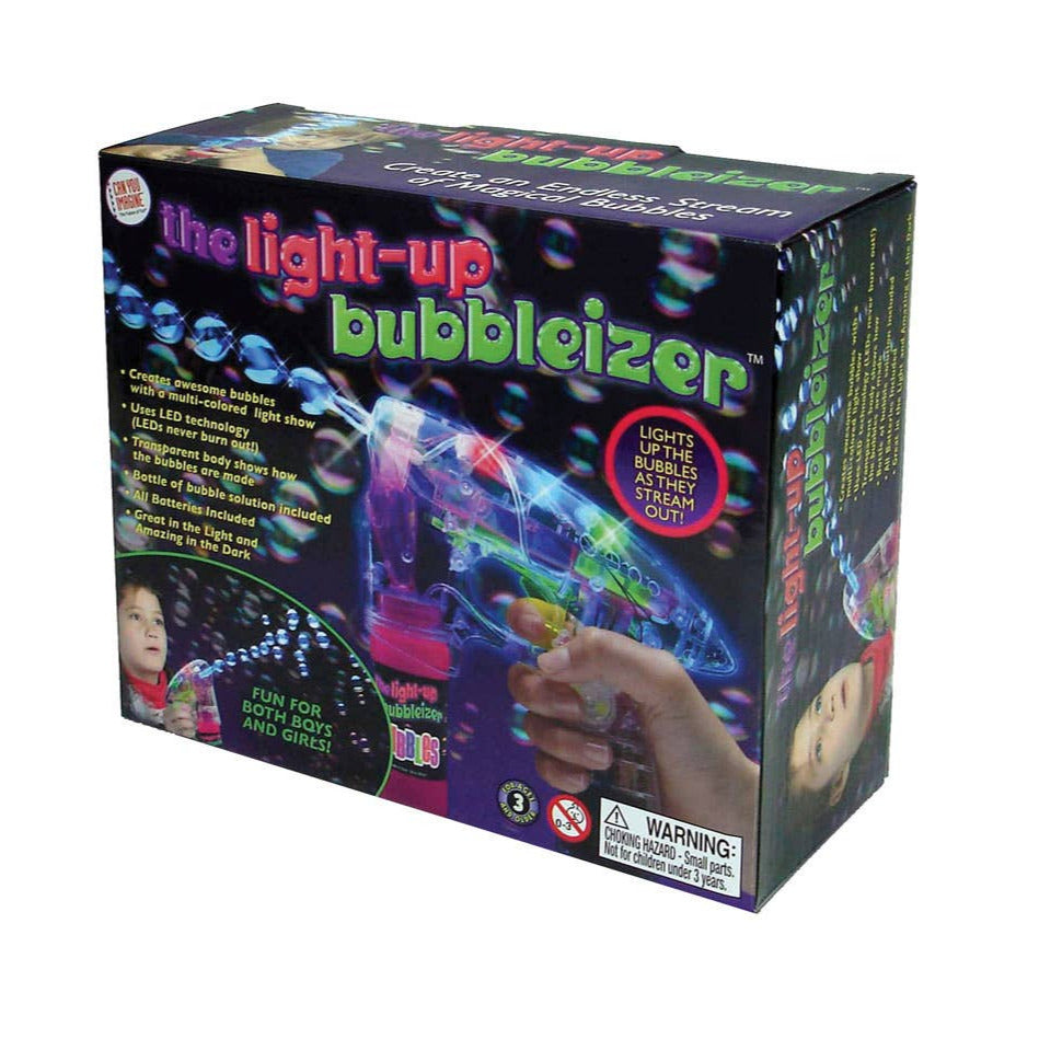 Box of the light-up bubbleizer toy with colorful graphics and text.