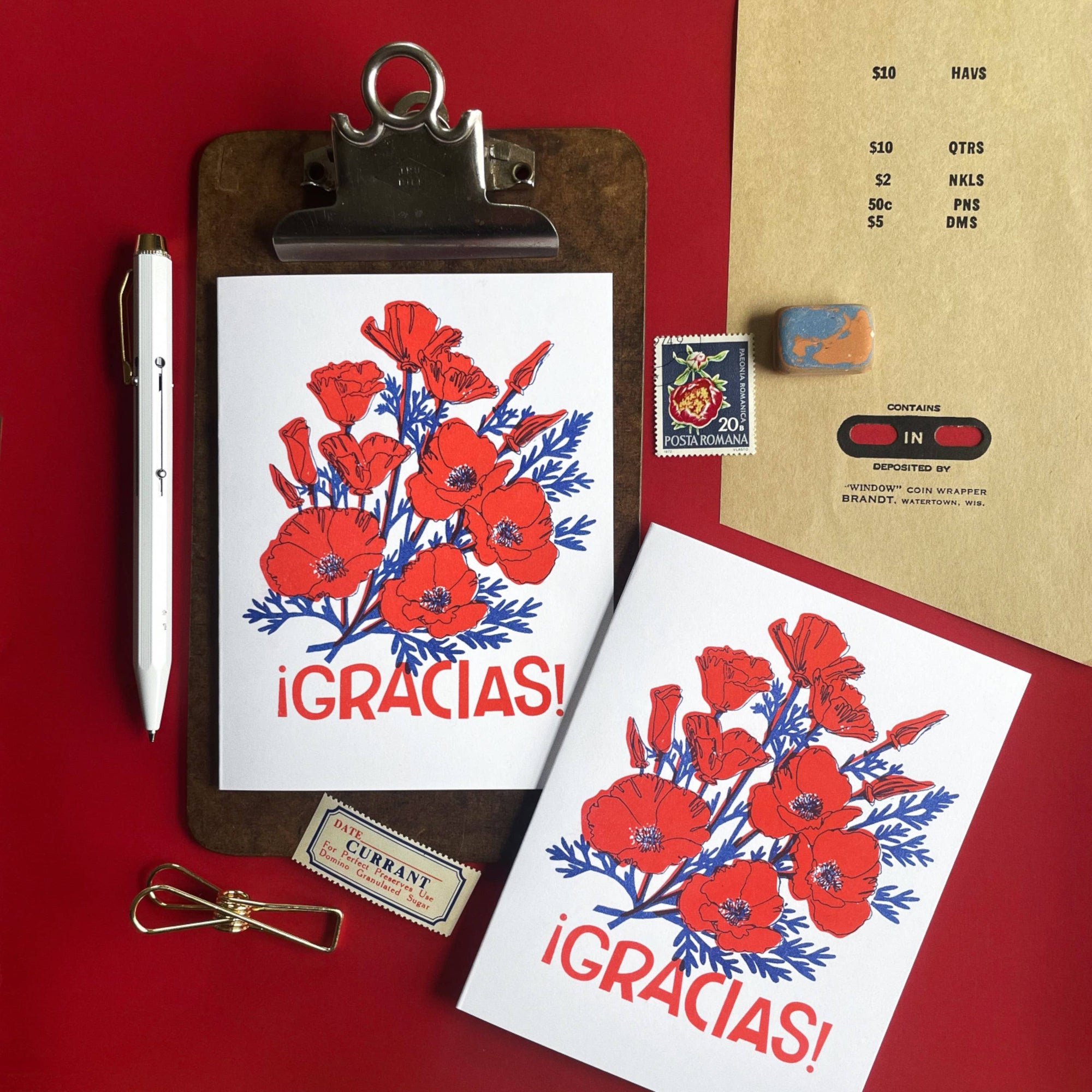 Gracias Poppies - Spanish Risograph Greeting Card