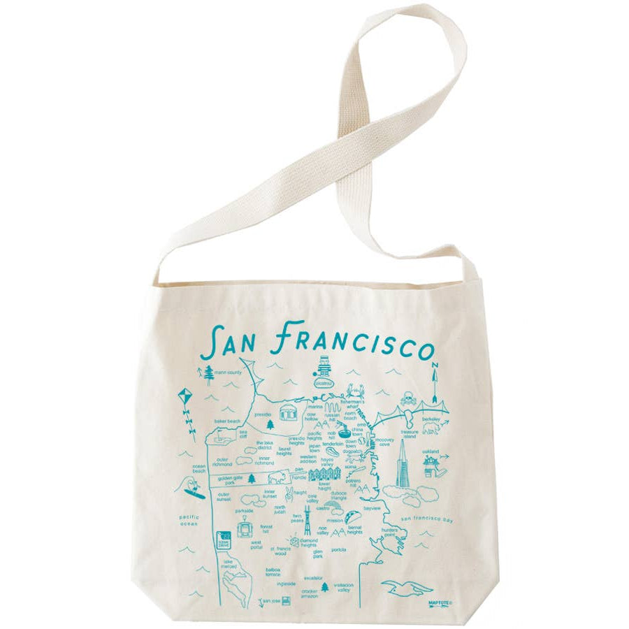 Tote bag with a map of San Francisco design on a white background