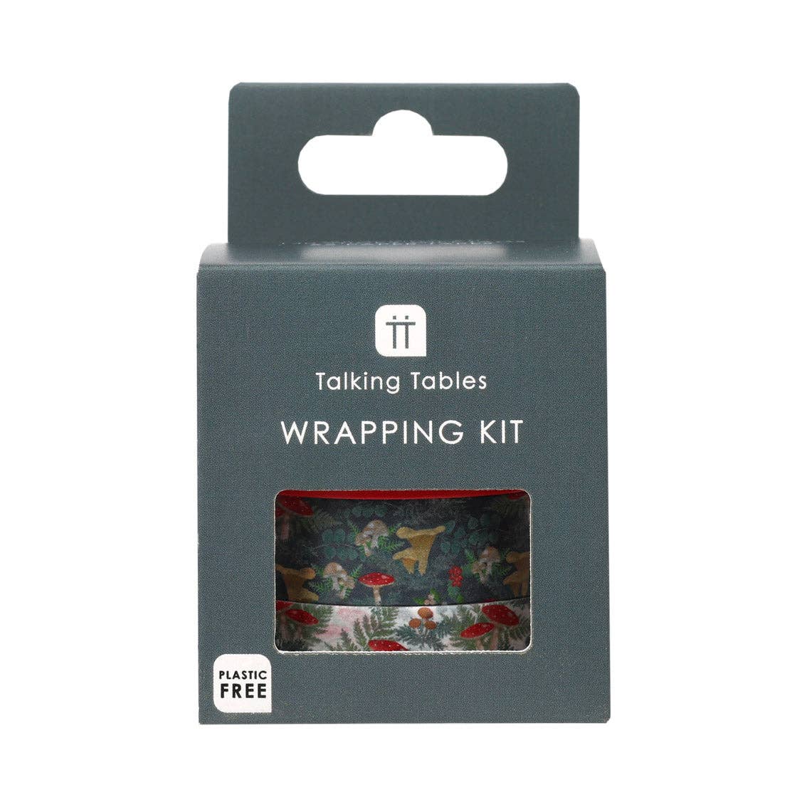 Talking Tables wrapping kit packaging with a clear window showing the product inside.