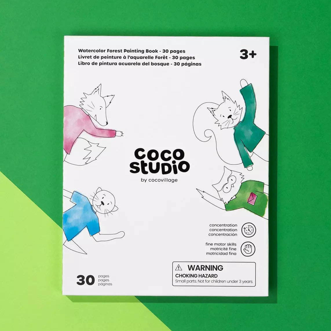 Coco Studio watercolor paint book on a green background