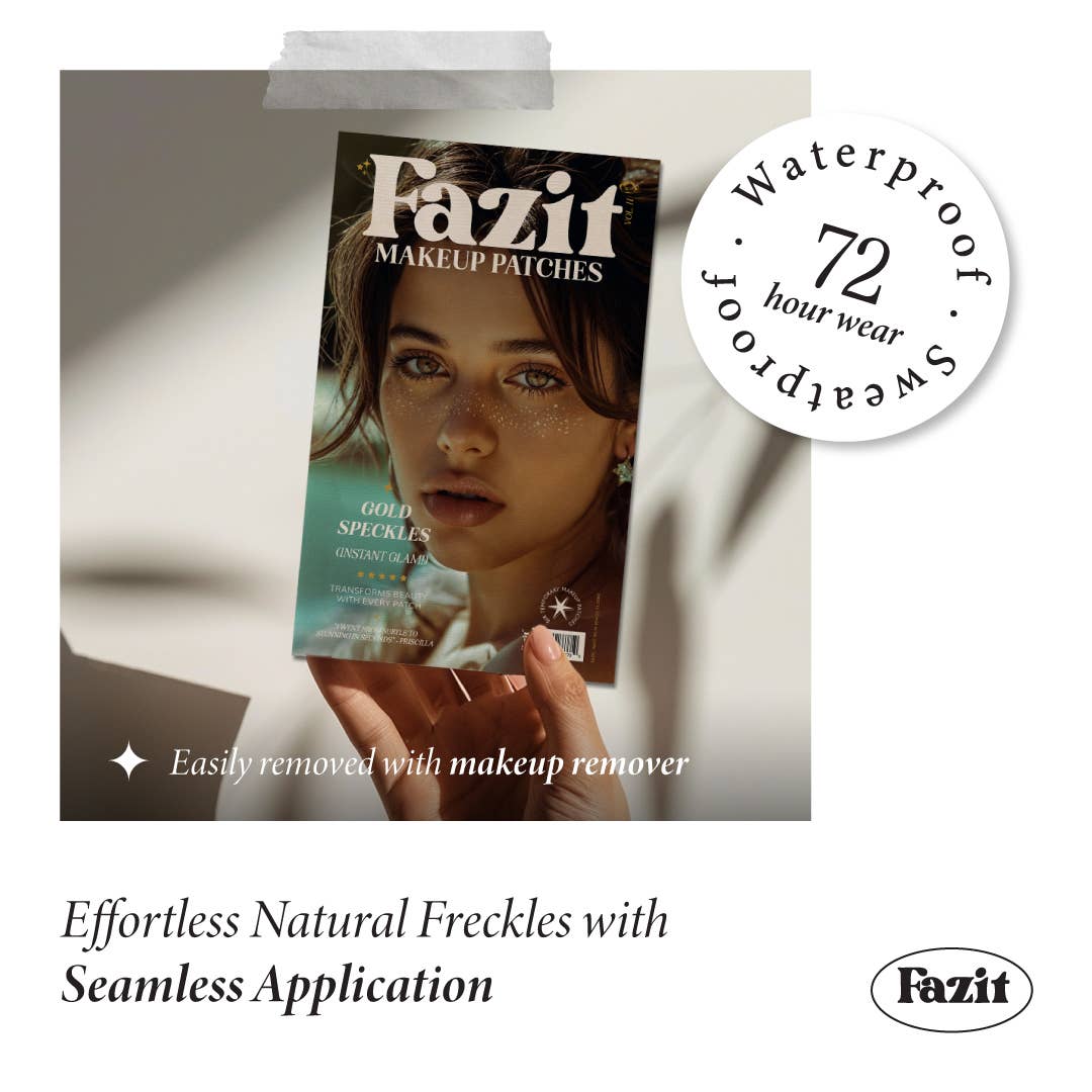 Fazit makeup patches packaging held by a hand with product details on a light background