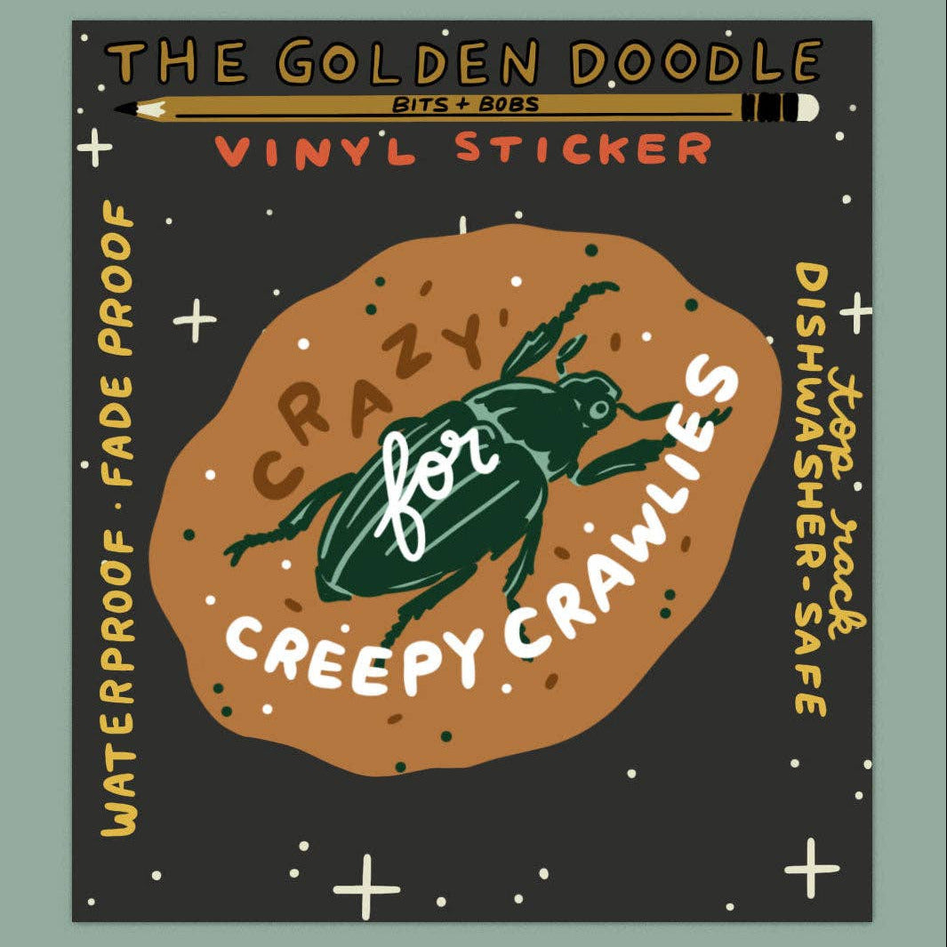 Vinyl sticker with a golden doodle design on a green background