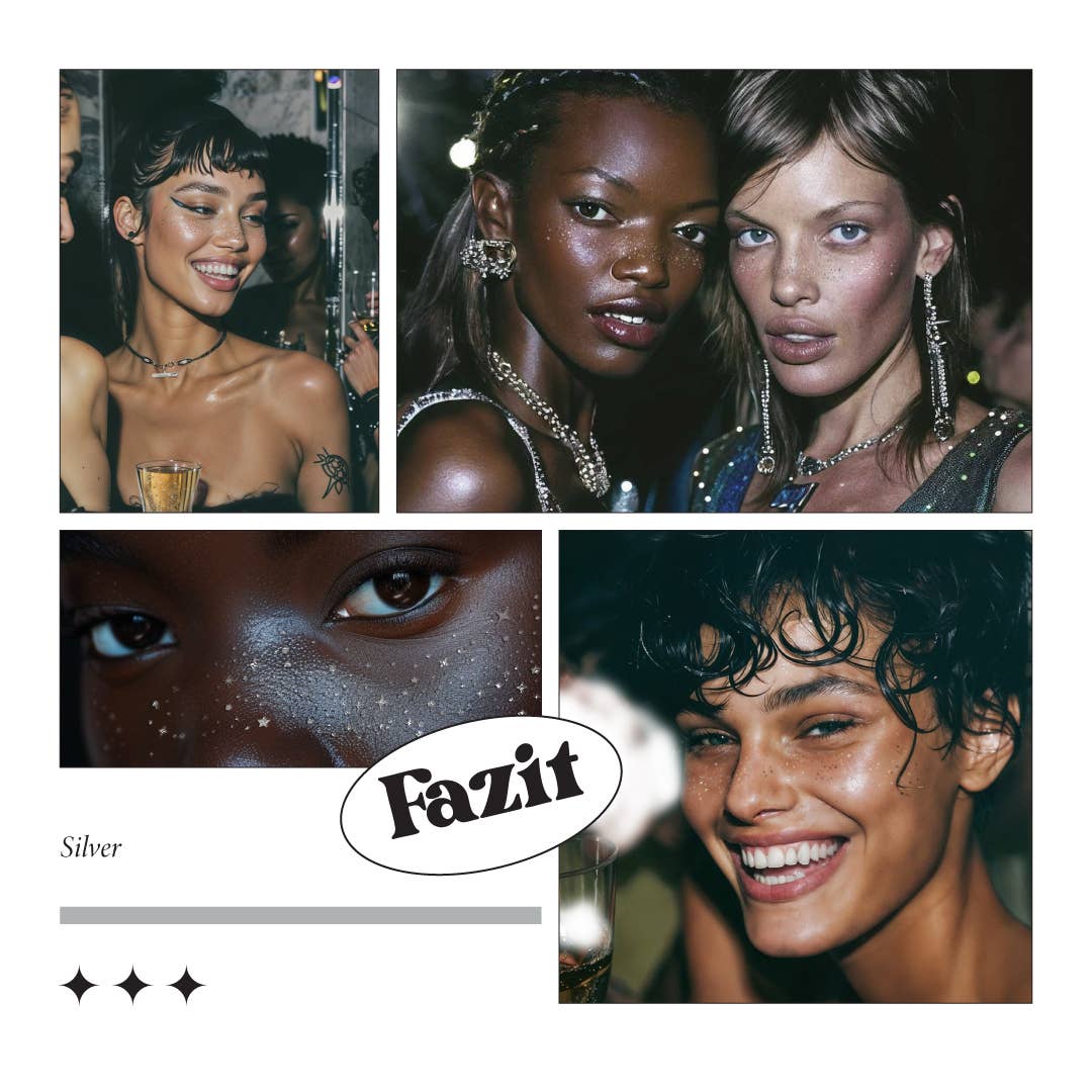 Collage of women wearing jewelry with 'Fazit' brand name displayed.