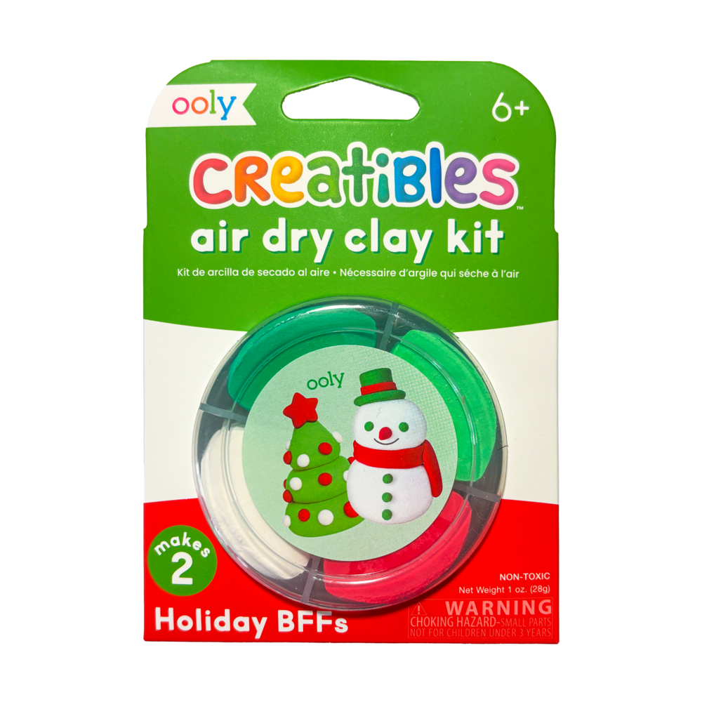Ooly Creatibles air dry clay kit packaging with Christmas-themed designs on a white background