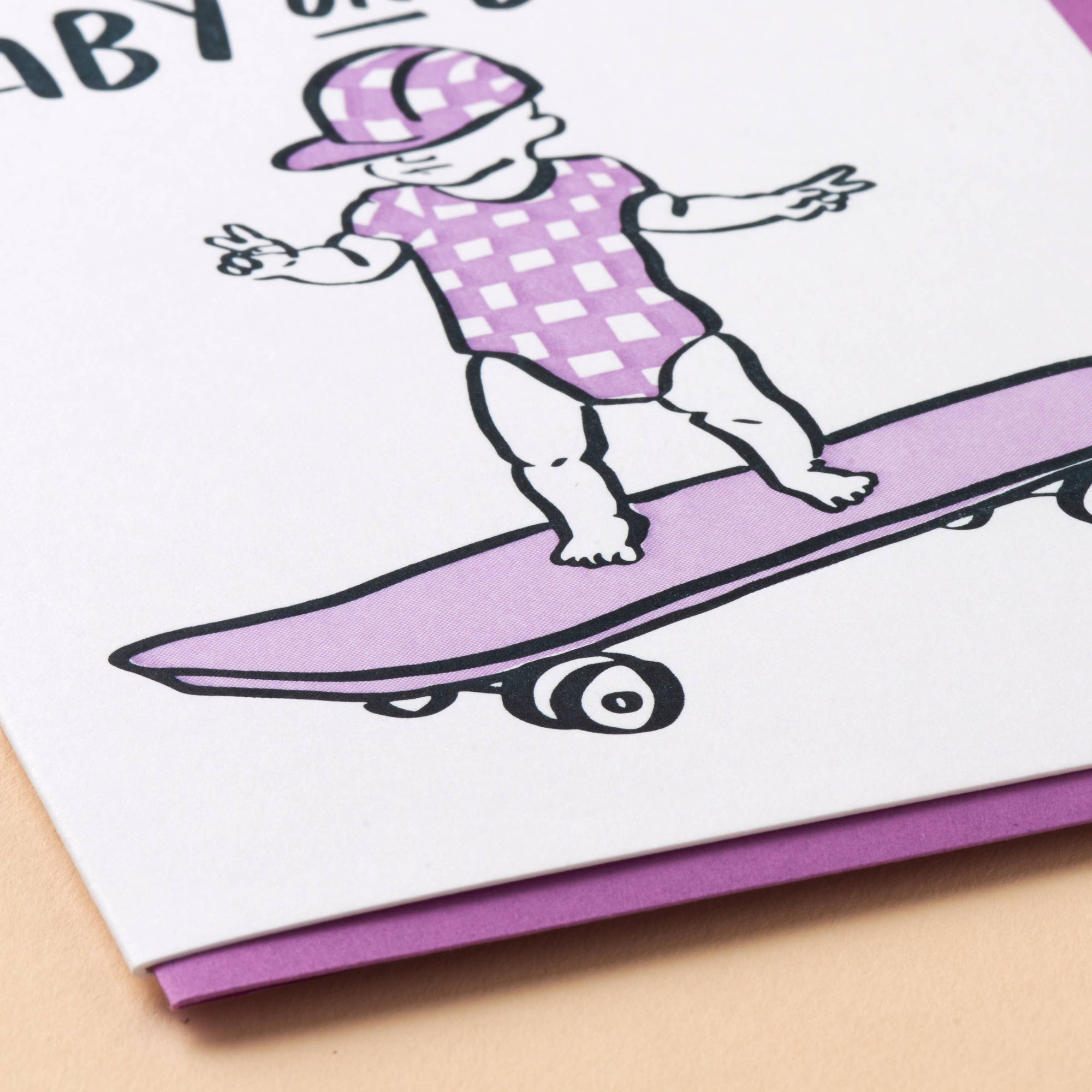 Baby on Board Skateboard Letterpress Card