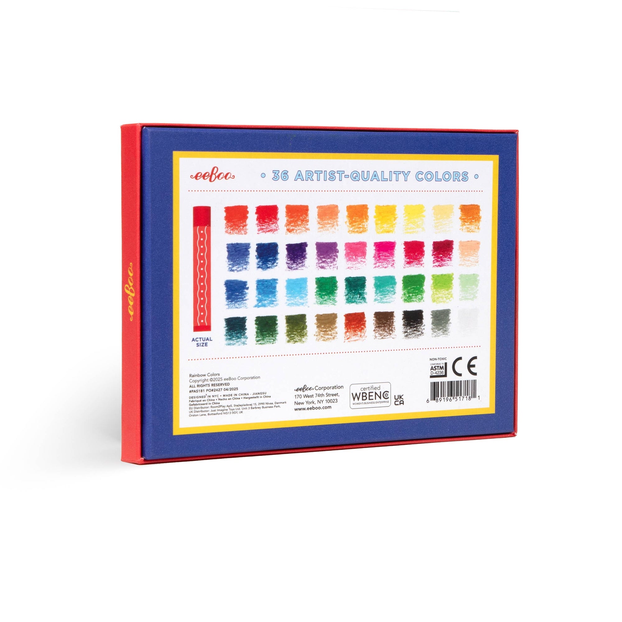 Box of watercolor paint sets with color swatches on a white background
