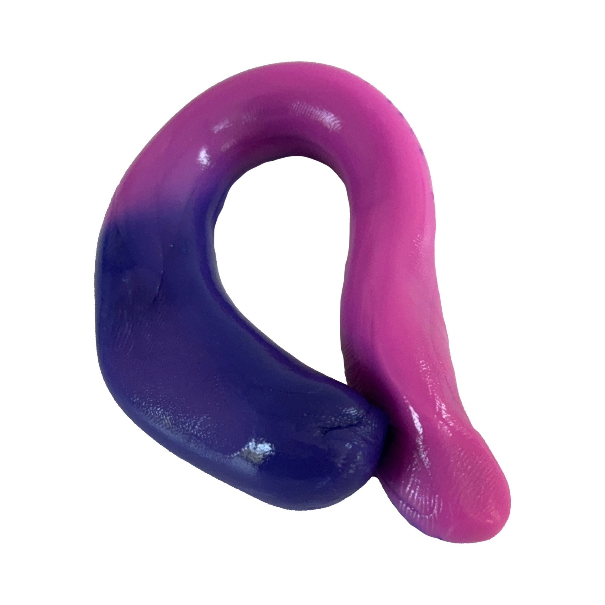 Purple and pink dog toy on a white background