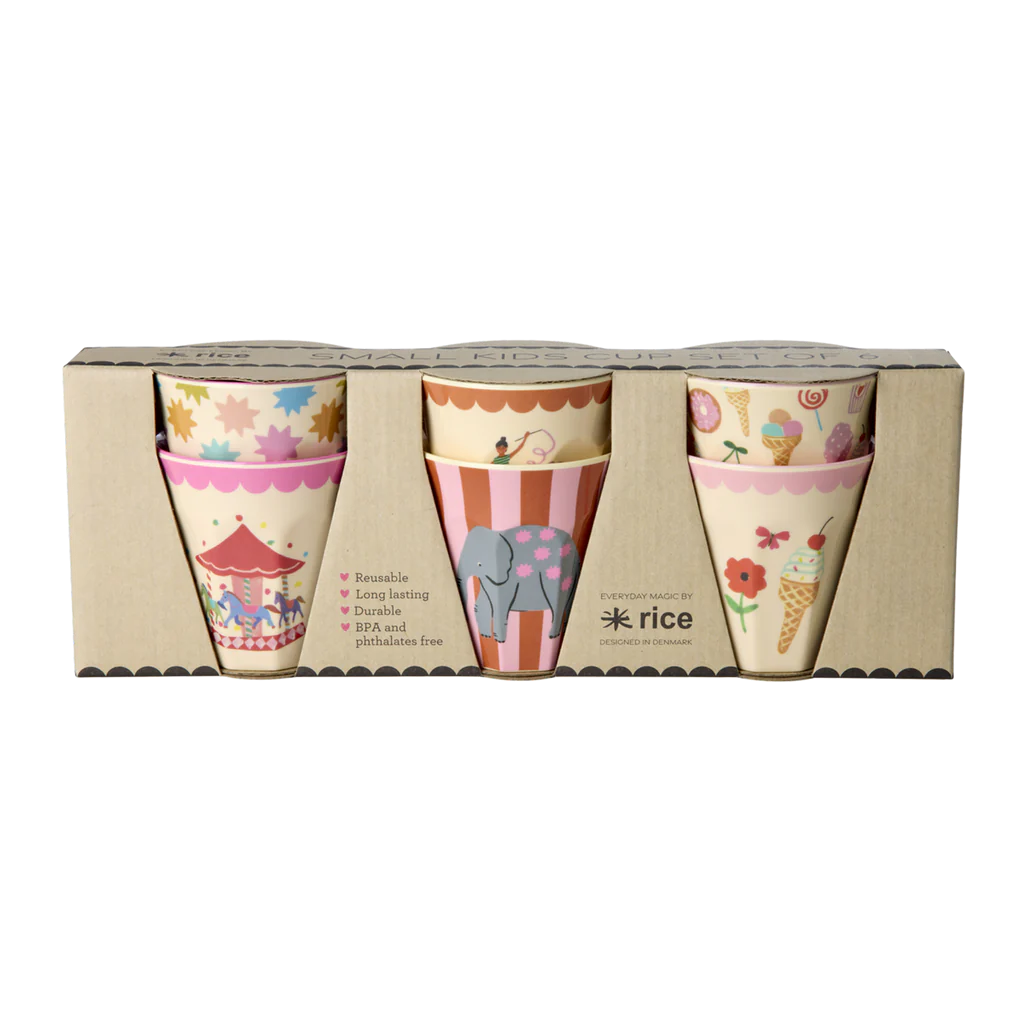 Melamine Kids Cups in Fun Fair Pink Prints - Small - 6 pcs. in Gift Box