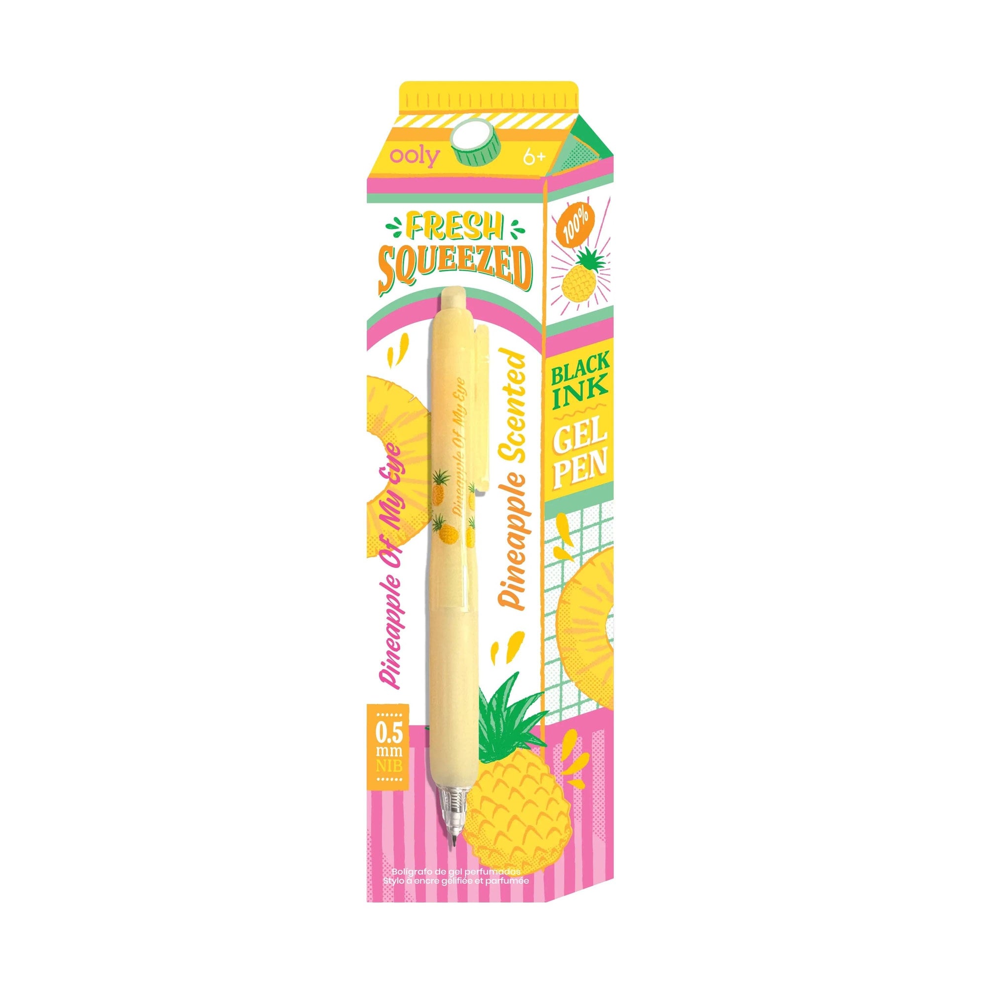 Pineapple-scented gel pen with packaging on a white background