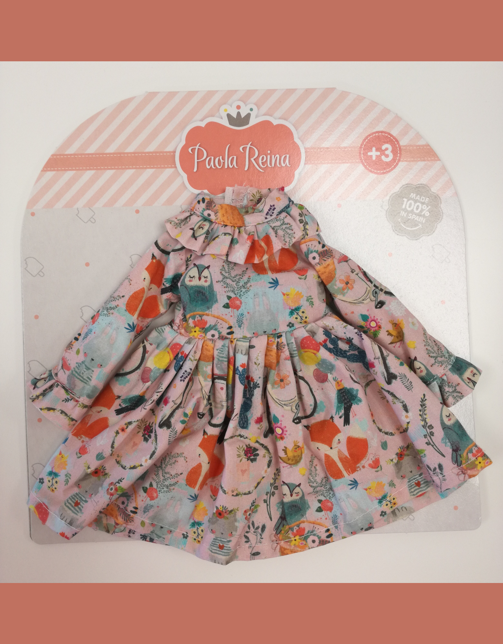 Children's dress with fox pattern on a branded package