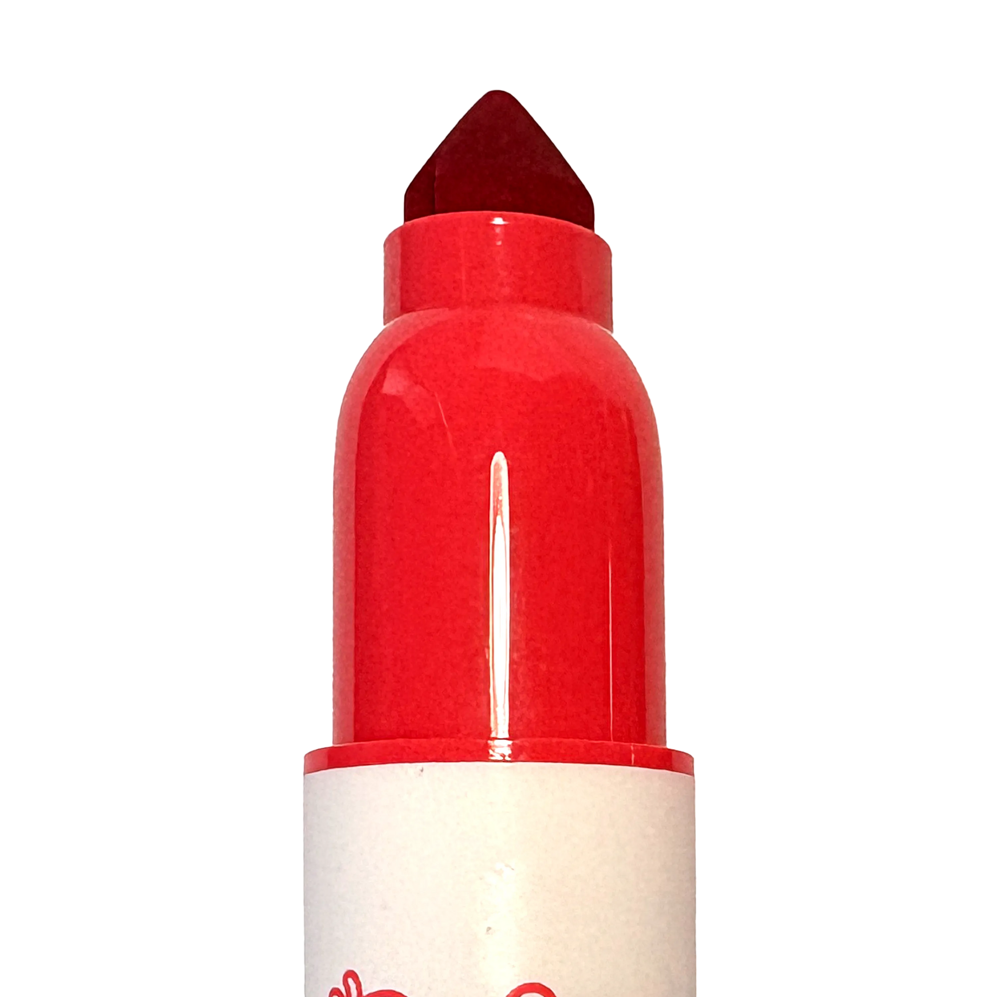 Red lipstick with a white cap on a white background