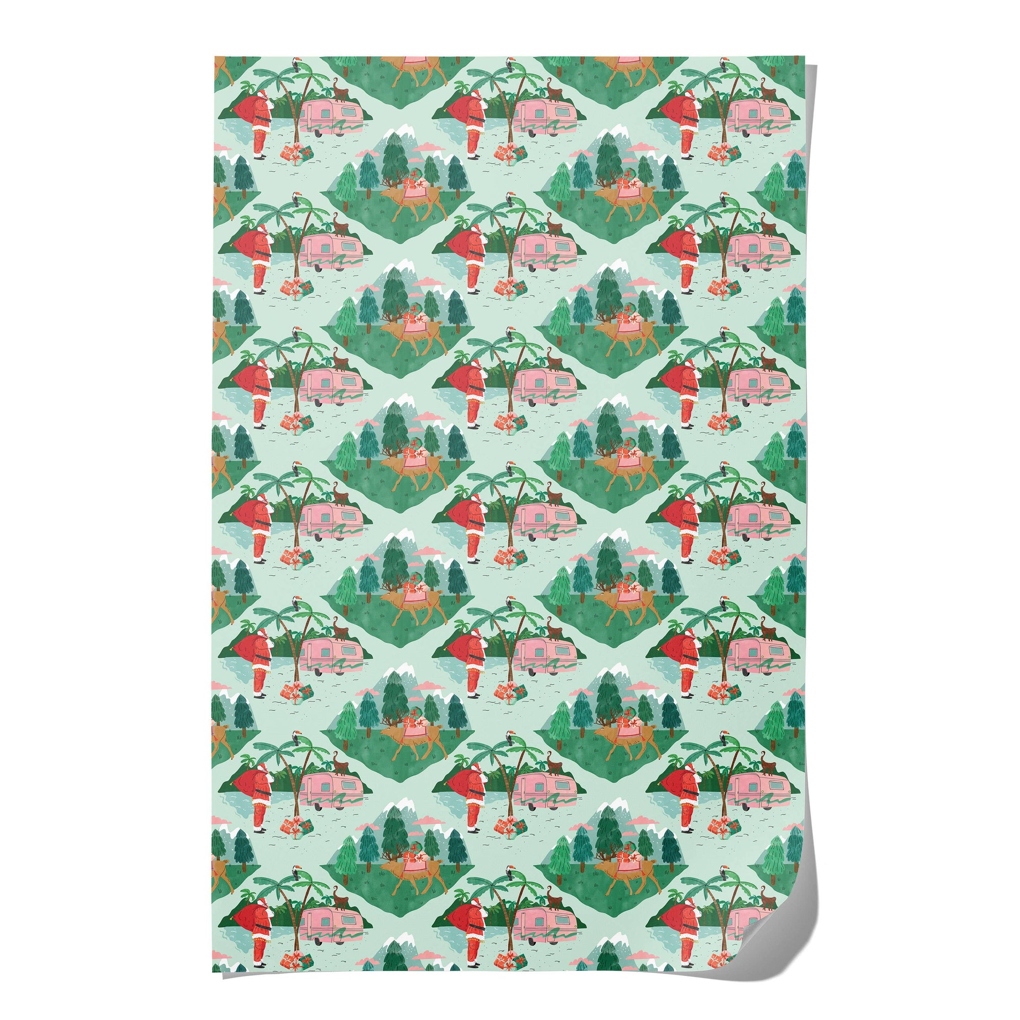 Santa Camper holiday wrapping paper -roll of 3 sheets