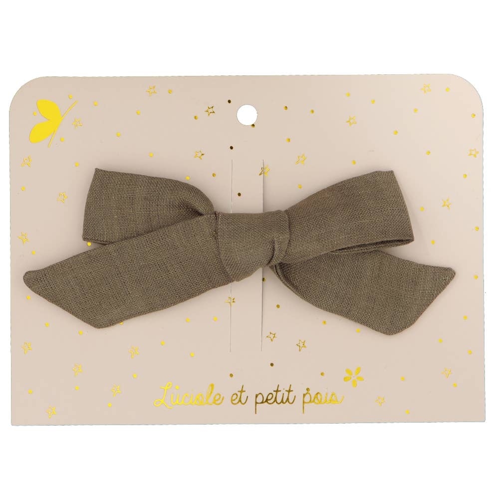 Princess bow clip - Khaki linen