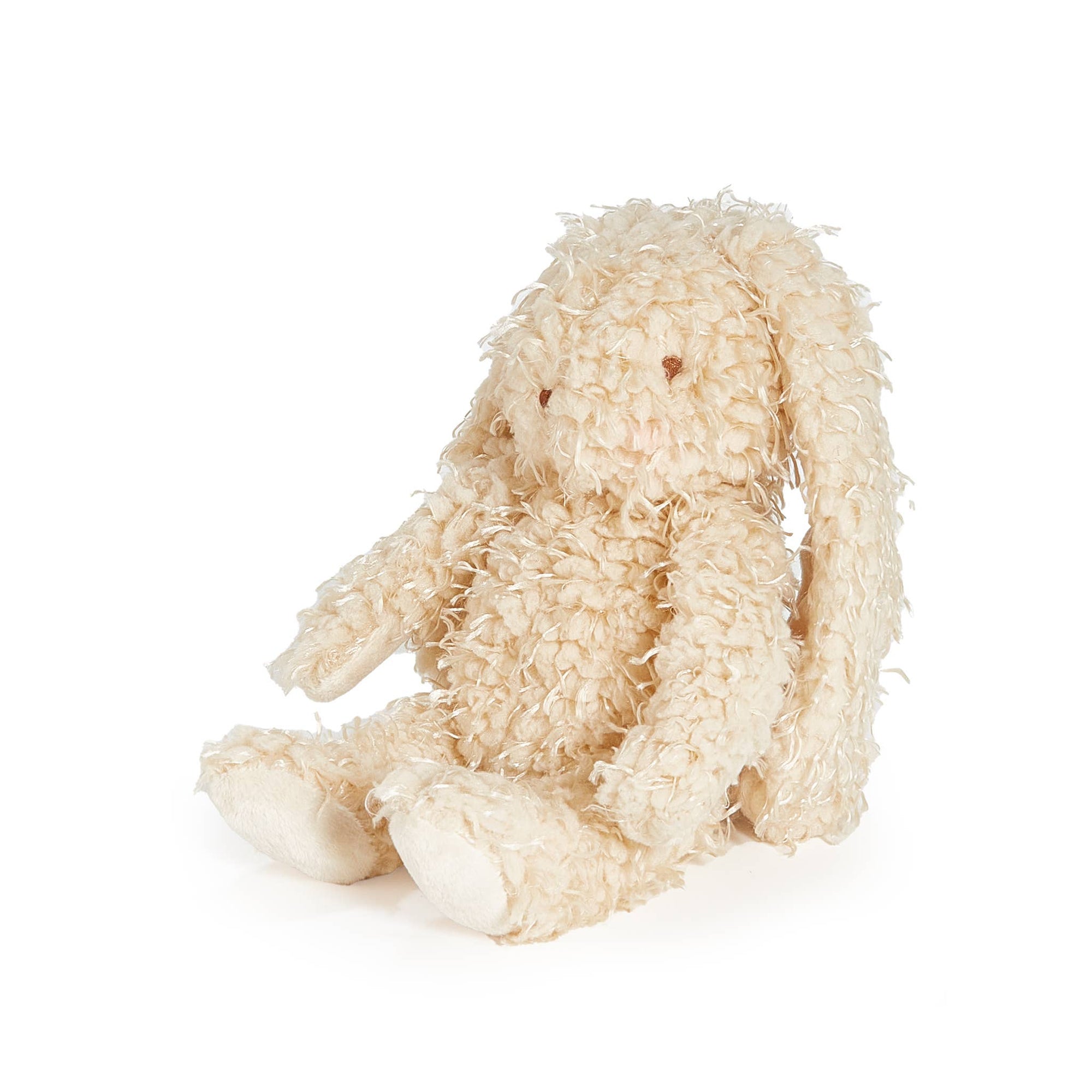 Beige plush bunny toy on a white background