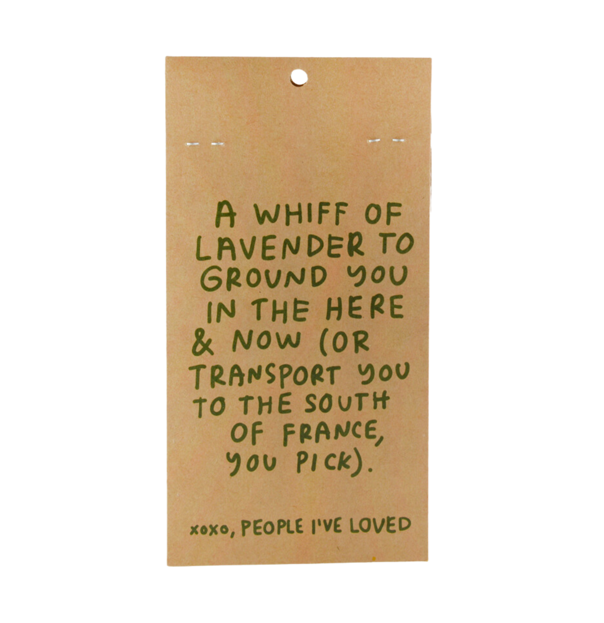 Kraft paper bag with green text on a white background