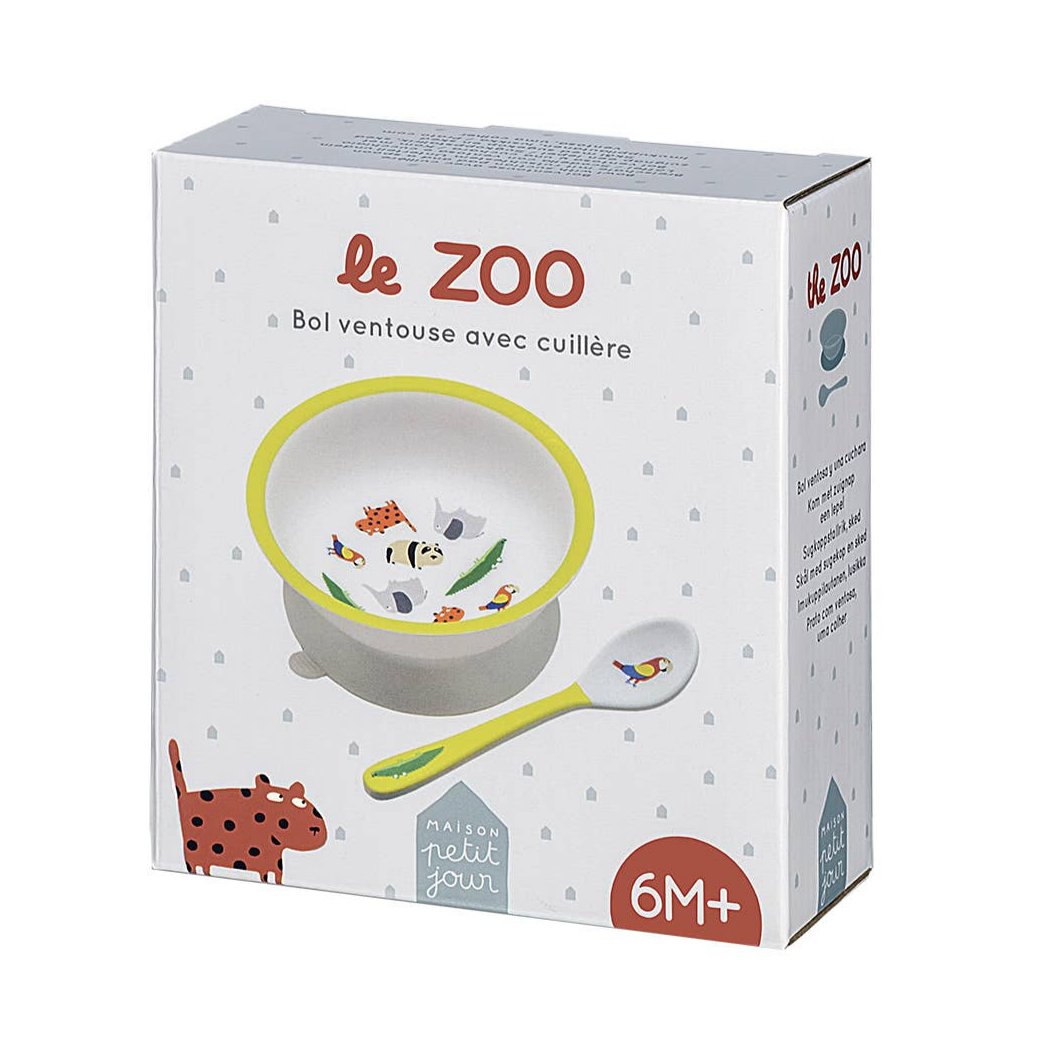 Bowl with Suction Pad and Spoon -Zoo