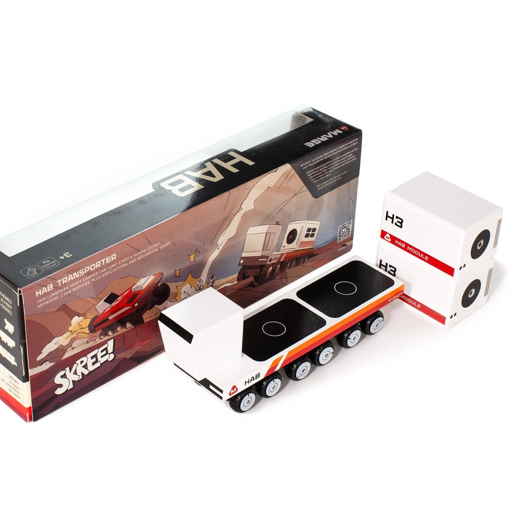 Model truck and packaging with 'H3' branding on a white background